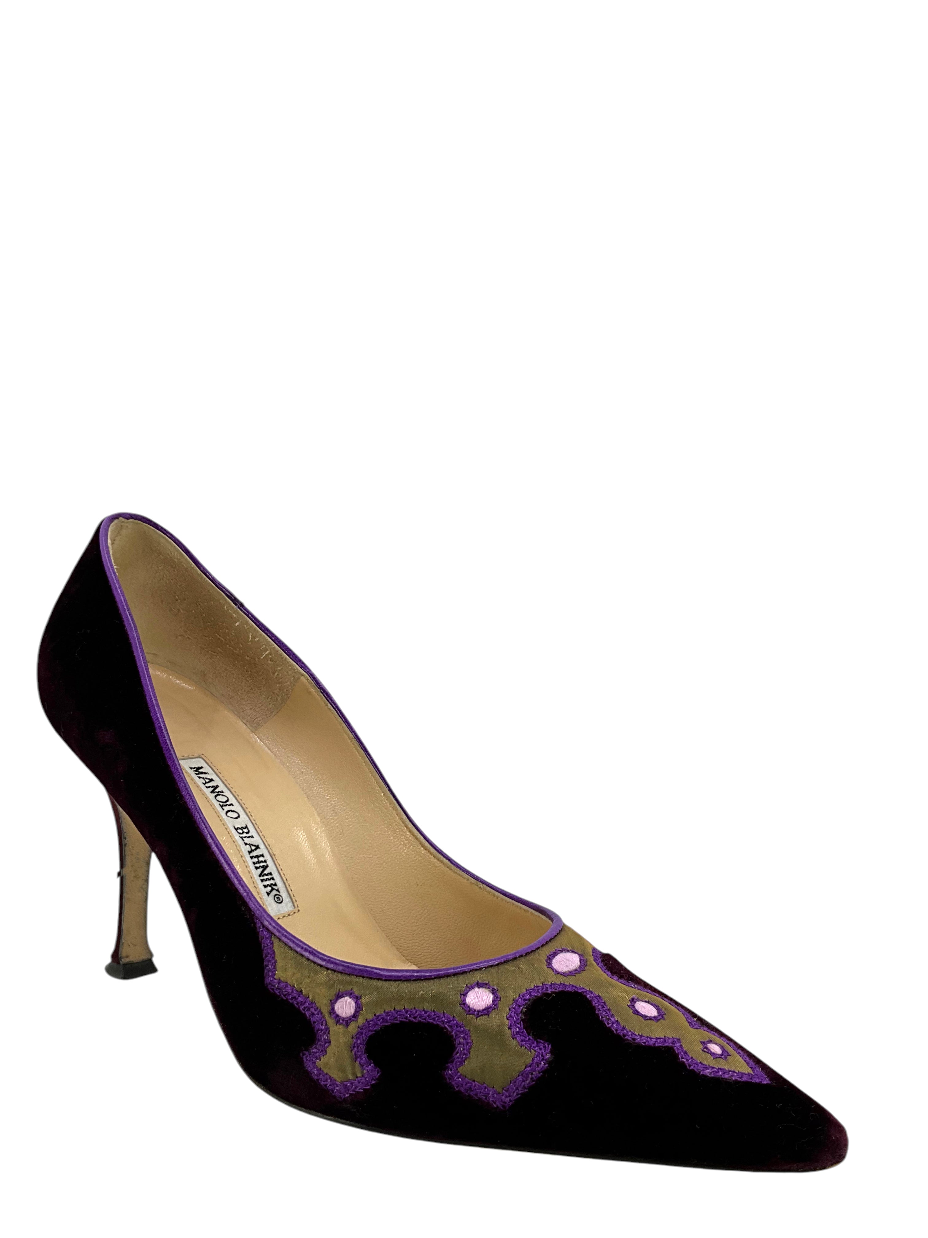 Manolo Blahnik Kayan Velvet Pumps Women's Size 8 - Luxury High Heel Dress Shoes for Weddings, Parties & Evening Events