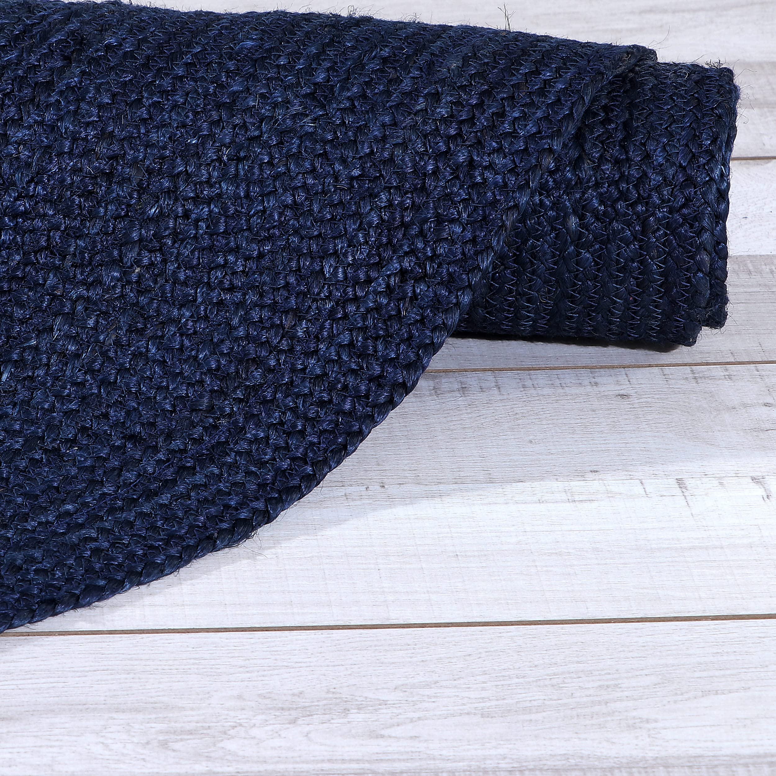 Hand-Woven Natural Jute Braided Area Rug - Soft, All-Natural Fiber, Navy Blue, 6' x 9' - Perfect for Living Room, Bedroom, or Boho Home Decor