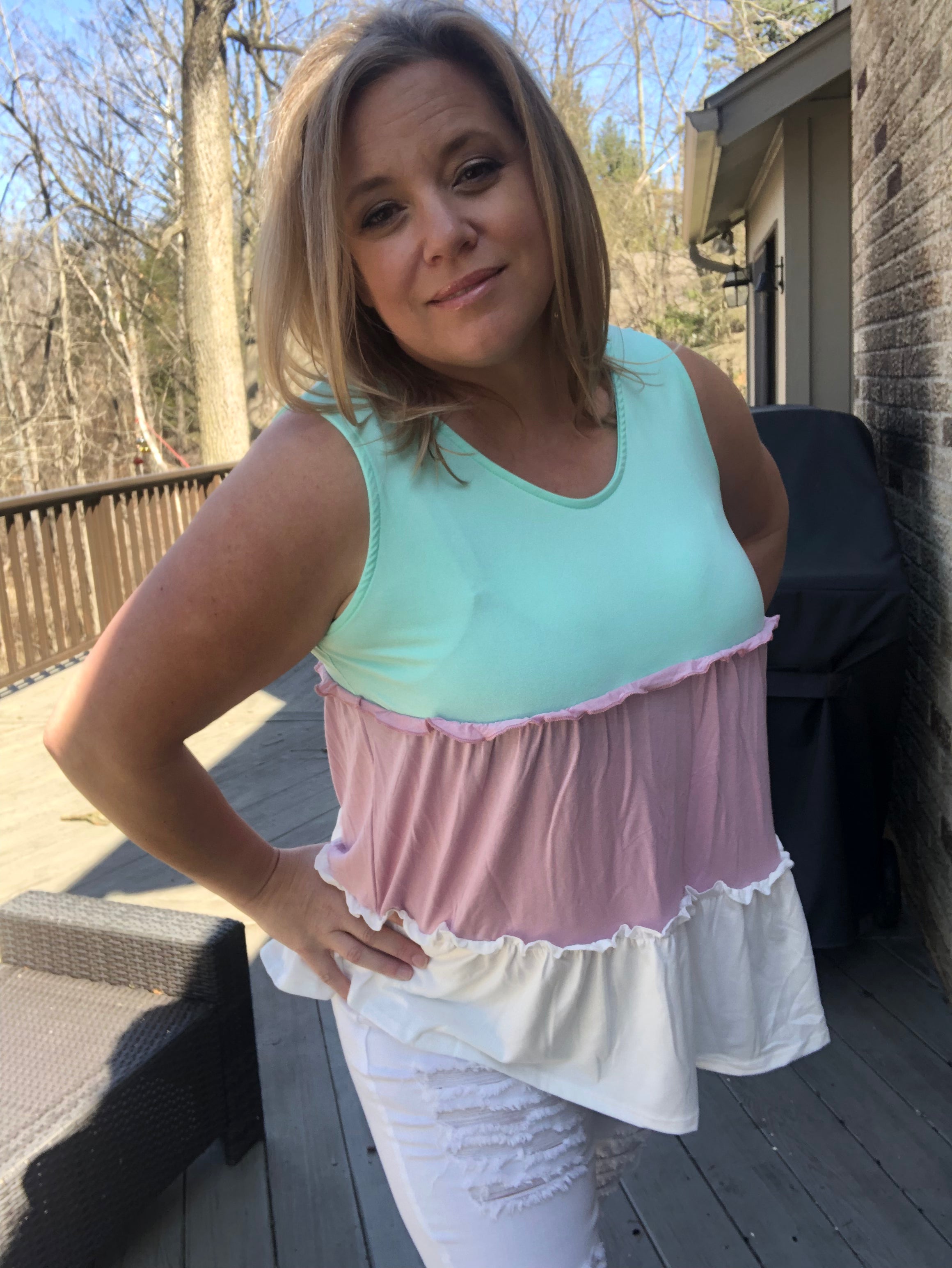 Gianna Ruffled Tank Top for Women - 100% Made in USA | Soft & Comfortable Summer Blouse for Casual Wear, Beach Outfits, and Layering