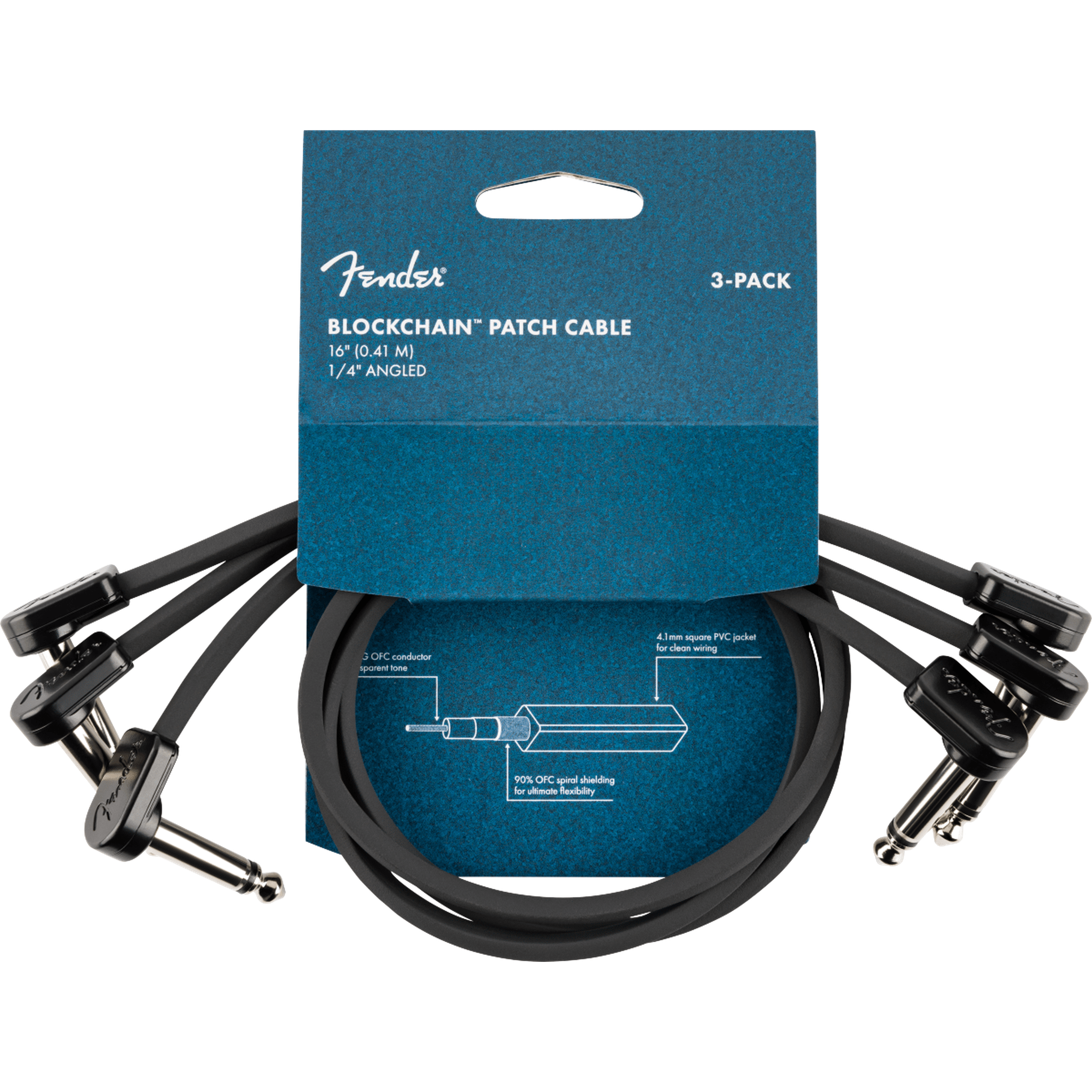 Fender Blockchain 16 Patch Cable 3 Pack - High-Quality Instrument Cables for Guitar, Bass & Audio Equipment - Perfect for Live Performances, Studio Recording & Home Practice