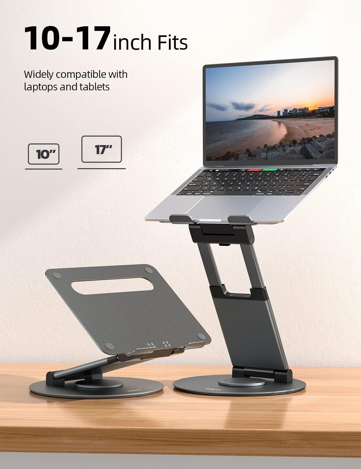 Nulaxy Adjustable Laptop Stand for Desk - 360° Rotating & Telescopic Ergonomic Riser with Swivel Base, Fits 10-17 Inch Laptops (MacBook, Dell, HP) - Perfect for Home Office, Gaming & Workstation Setup (Gray)