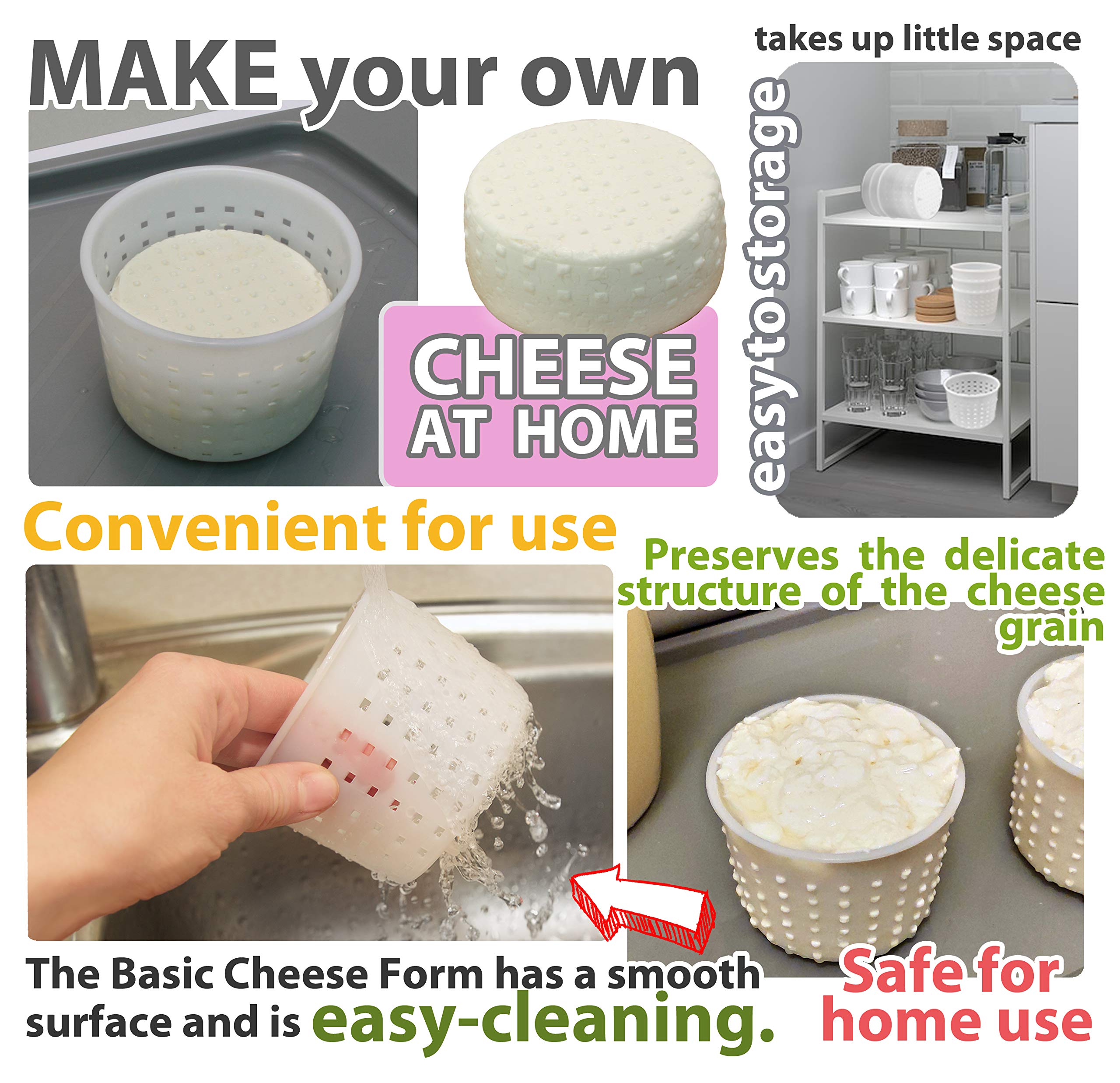 1/3QT Small Cheese Mold for Homemade Cheese Making - Soft Cheese, Cream Cheese & Feta Mold - DIY Cheese Making Supplies Basket - Perfect for Artisan Cheesemaking, Home Kitchens & Gifts
