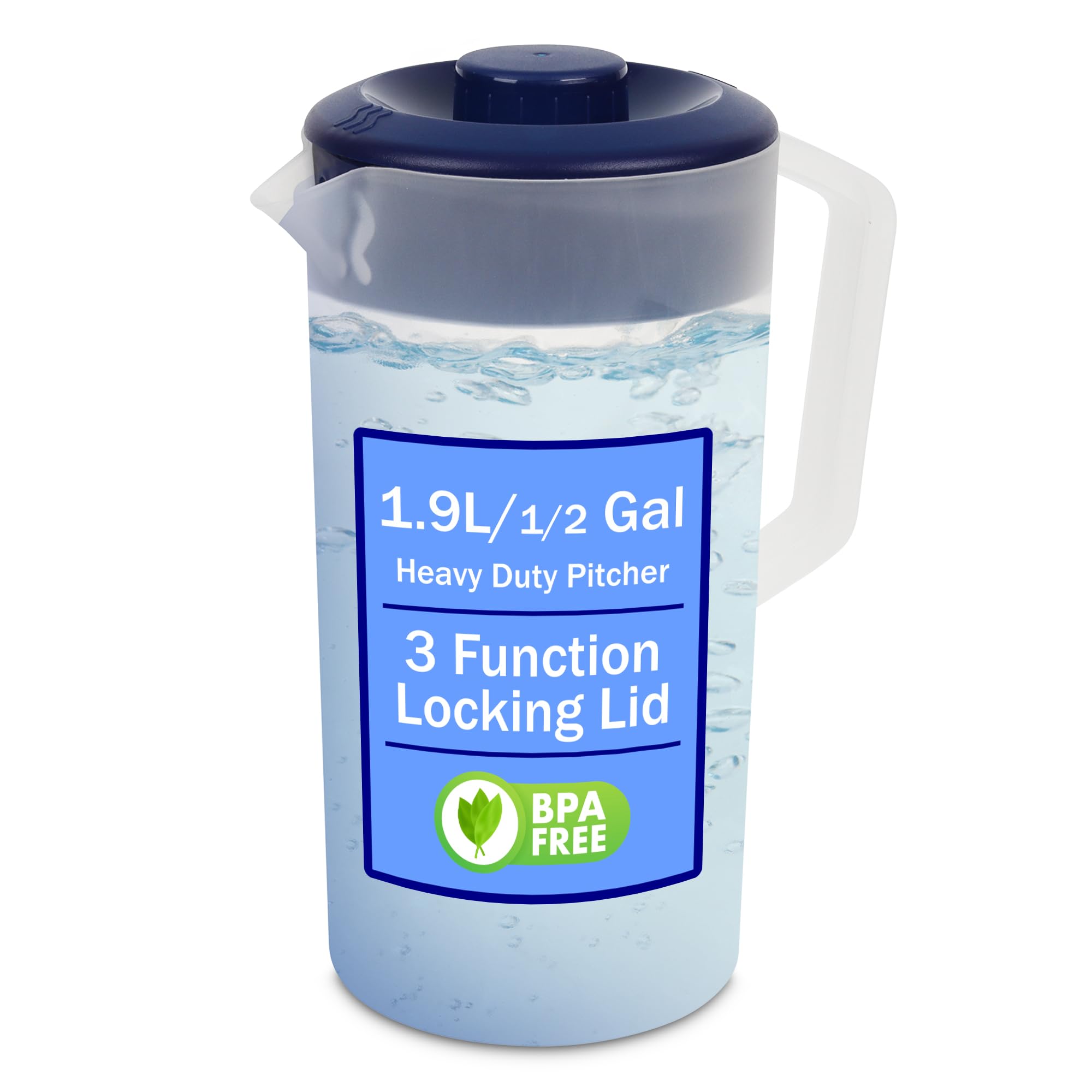 Half Gallon Water Pitcher with Lid - 64oz BPA Free Plastic Pitcher for Juice & Beverages - Freezer & Dishwasher Safe - Perfect for Refrigerator, Kitchen, Office & Outdoor Use