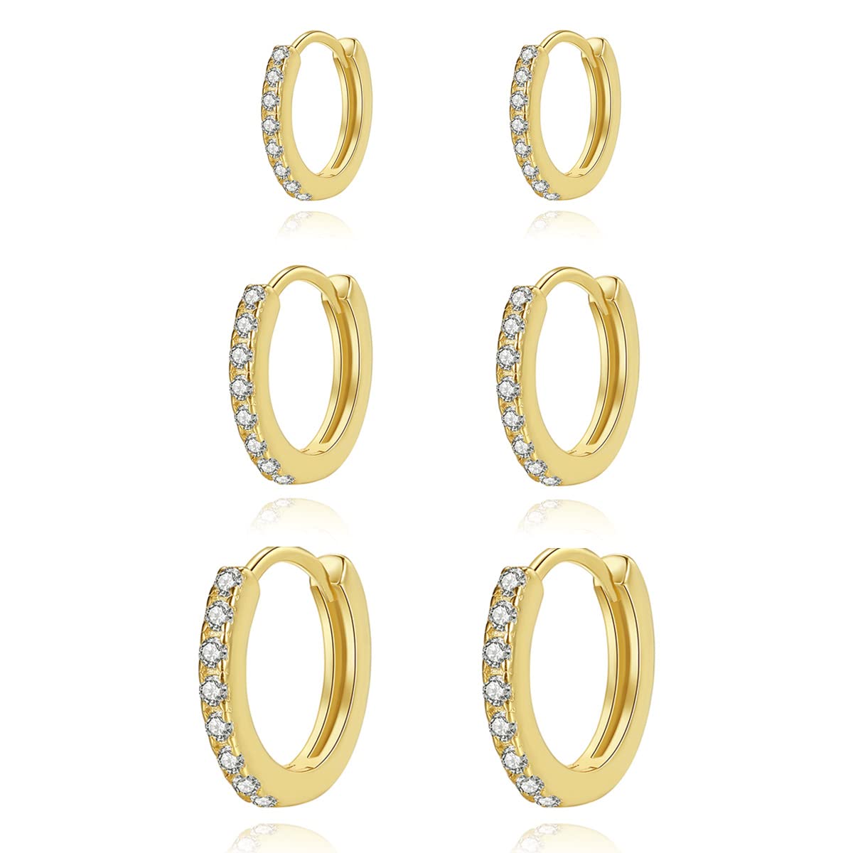 3 Pairs Small Huggie Hoop Earrings for Women - 14K Gold Cartilage Hoop Earrings Set (6mm/8mm/10mm) | Hypoallergenic Tiny Huggie Earrings for Men & Women | Perfect for Everyday Wear, Gifts, and Stacking