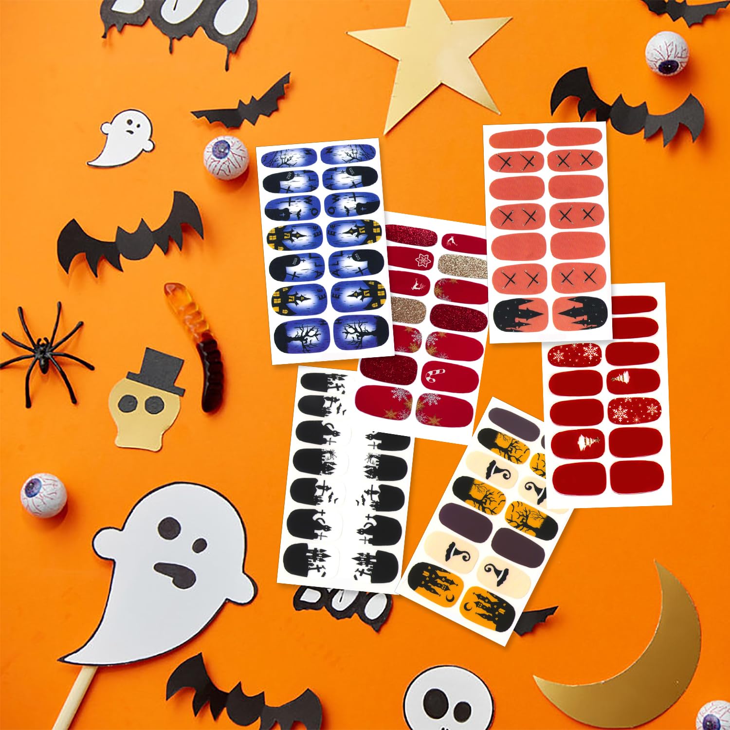 224-Piece Christmas & Halloween Nail Polish Strips Kit - 16 Self-Adhesive Nail Wraps with Nail File for Women & Girls | DIY Manicure Set, Party Nail Art Decals, Holiday Gift Idea for Christmas, Halloween & Special Occasions | Perfect for Home Manicures, Girls' Night Out, Birthday Parties & Festive Celebrations