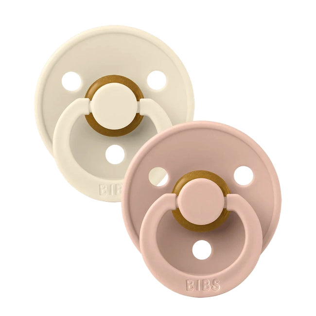 Bibs Original Color Collection Anatomical Latex Pacifier 2-Pack (Ivory/Blush) - Soothing Newborn Baby Pacifier for Day & Night Comfort