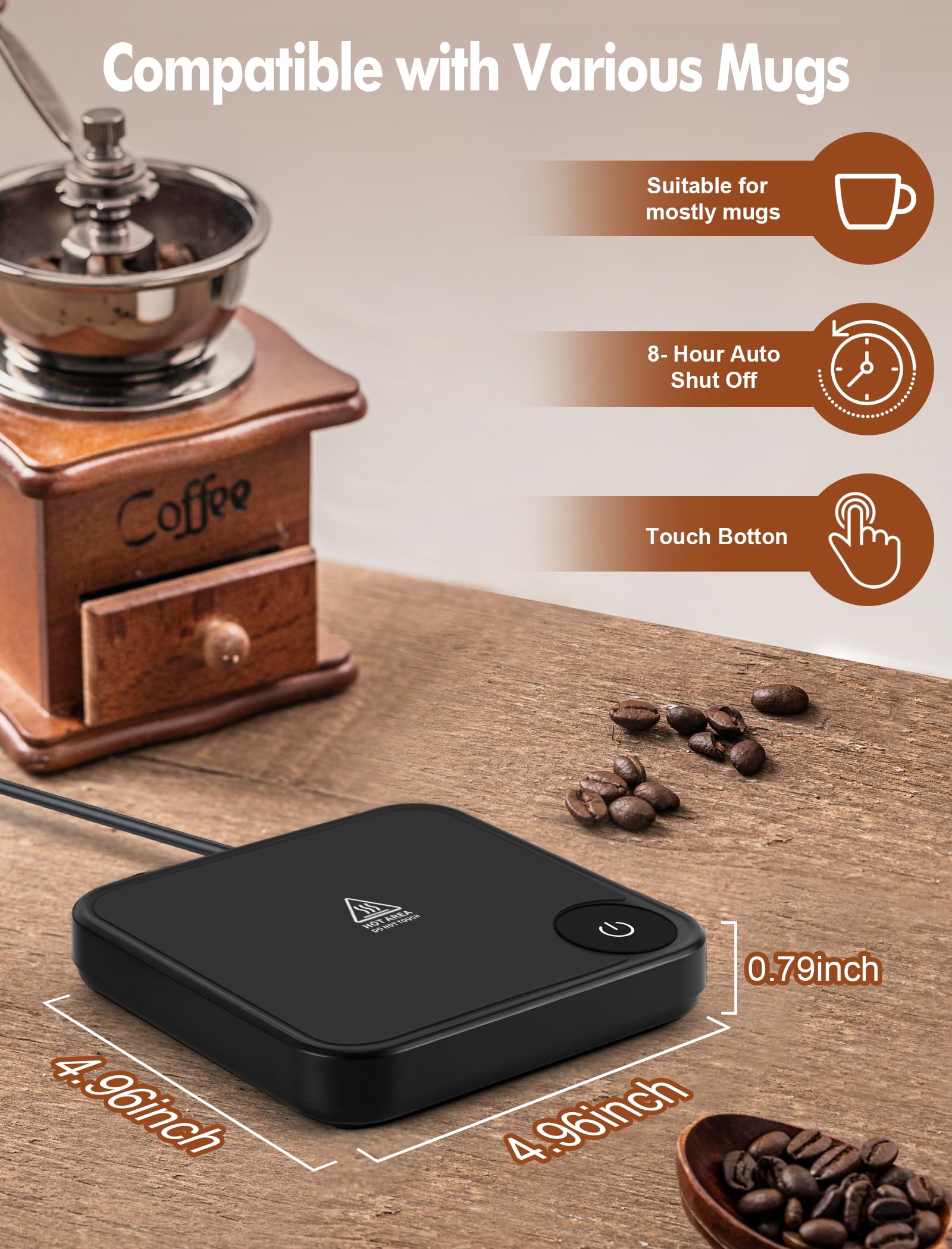 Electric Coffee Mug Warmer for Desk - Smart USB Cup Warmer with Timer & LED Display, Perfect Gift for Coffee Lovers - Keep Coffee Warm at Office, Home, or While Working (Black)