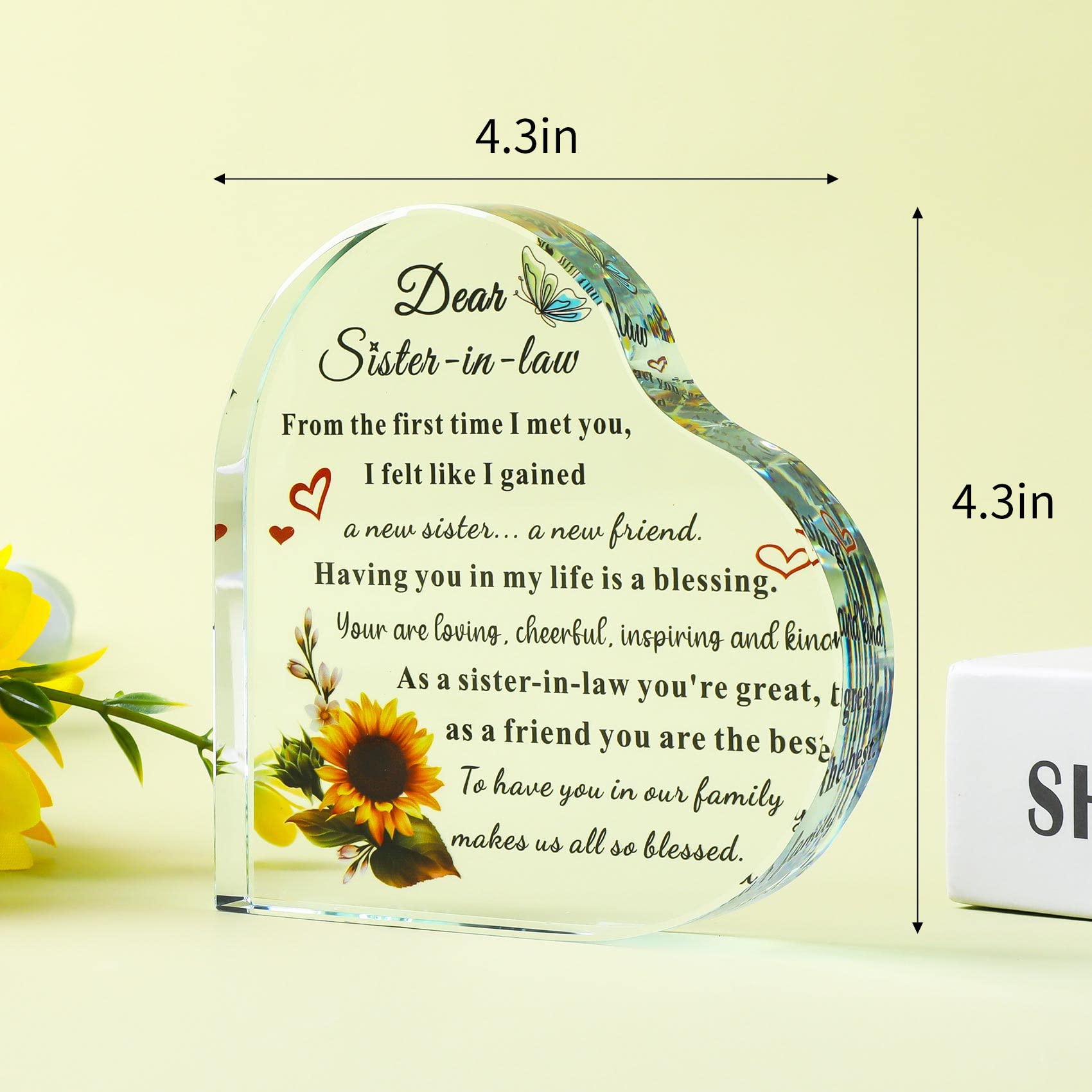 Heartfelt Sister-in-Law Birthday Gift - Elegant Heart Shaped Glass Keepsake for Anniversary, Wedding & Holidays - Perfect Christmas, Thanksgiving & Special Occasion Present for Unbiological Sisters - Home Decor & Sentimental Gift Idea