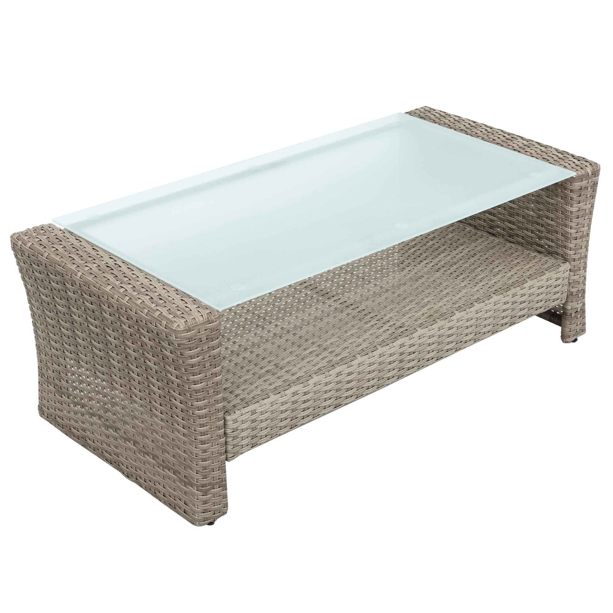 Danxee 4-Piece All-Weather Outdoor Patio Furniture Set with Ottoman - Wicker Rattan Sectional Sofa, Cushions & Glass Top Table - Beige - Perfect for Backyard, Garden, Poolside & Patio Relaxation