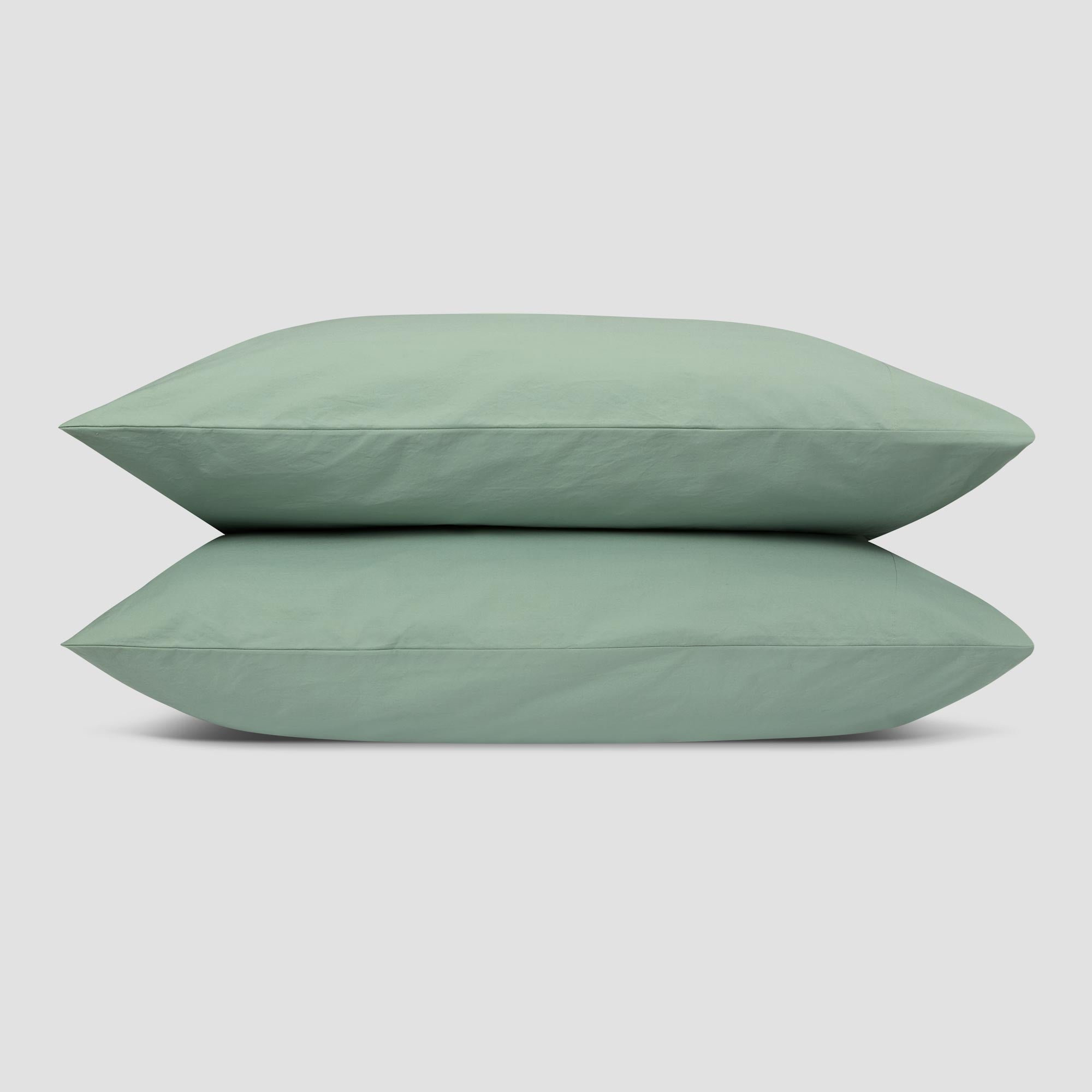 Premium Mellow Green Washed Cotton Percale Pillowcases (Set of 2) - Soft & Breathable Bedding for Ultimate Comfort - Perfect for Home, Hotel, and Guest Room Decor