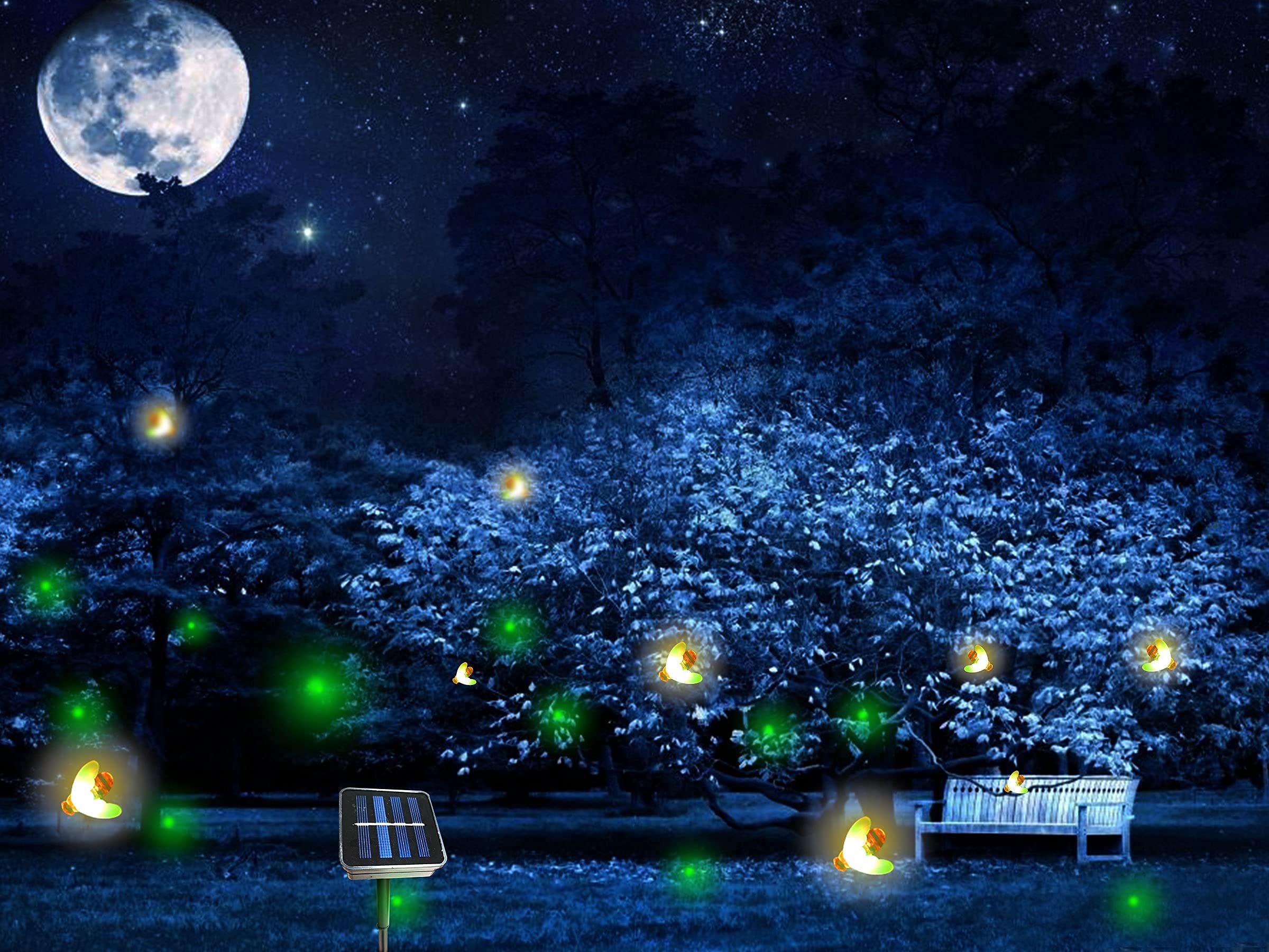 Solar Powered Firefly Lights - 9 LED Firefly String Lights with Auto Pulsating & Chasing Effect, Waterproof Outdoor Solar Lanterns (2 Pack) for Garden, Patio, Yard Decoration & Camping Lighting