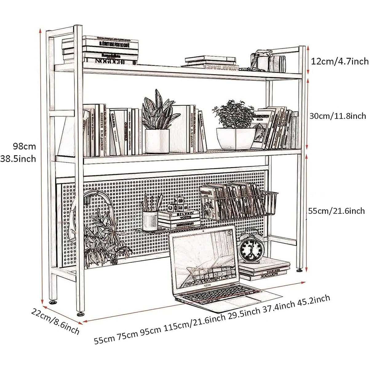 Metal Desktop Bookshelf Organizer - 3-Tier Sturdy Countertop Storage Hutch for Office Desk, Computer Desk | Display Shelf for Books, Plants, Toys, Photos | Pink, 95cm (37