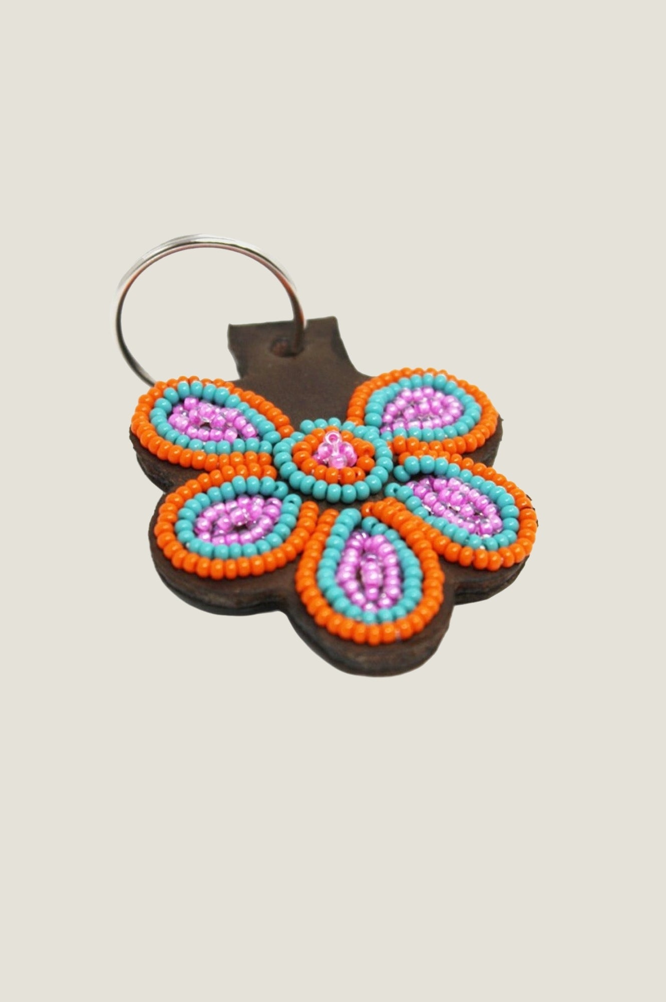 Pink & Sea Green Flower Keychain - Cute Floral Keyring for Women & Girls - Perfect for Keys, Bags, Backpacks & Gifts