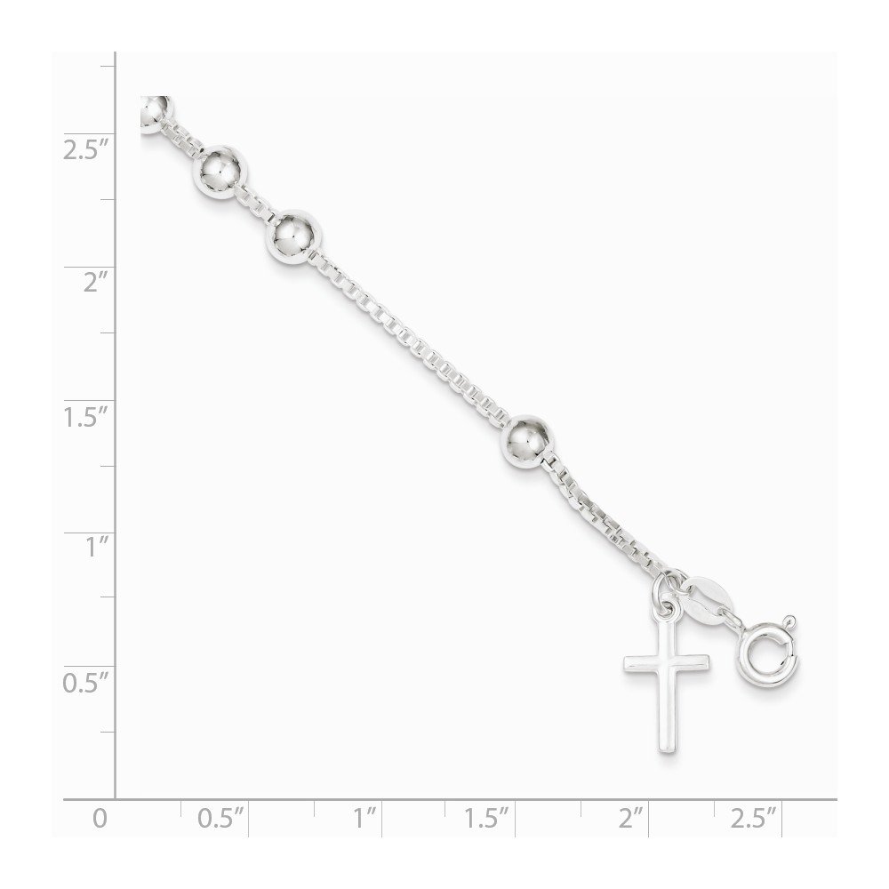 925 Sterling Silver Cross Bead Charm Bracelet for Women - 7.25 Inch Adjustable Length, 9mm Width - Perfect for Everyday Wear, Gifts & Religious Occasions