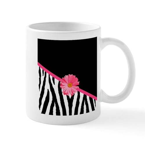 White - Zebra Pattern Pink Daisy Mug