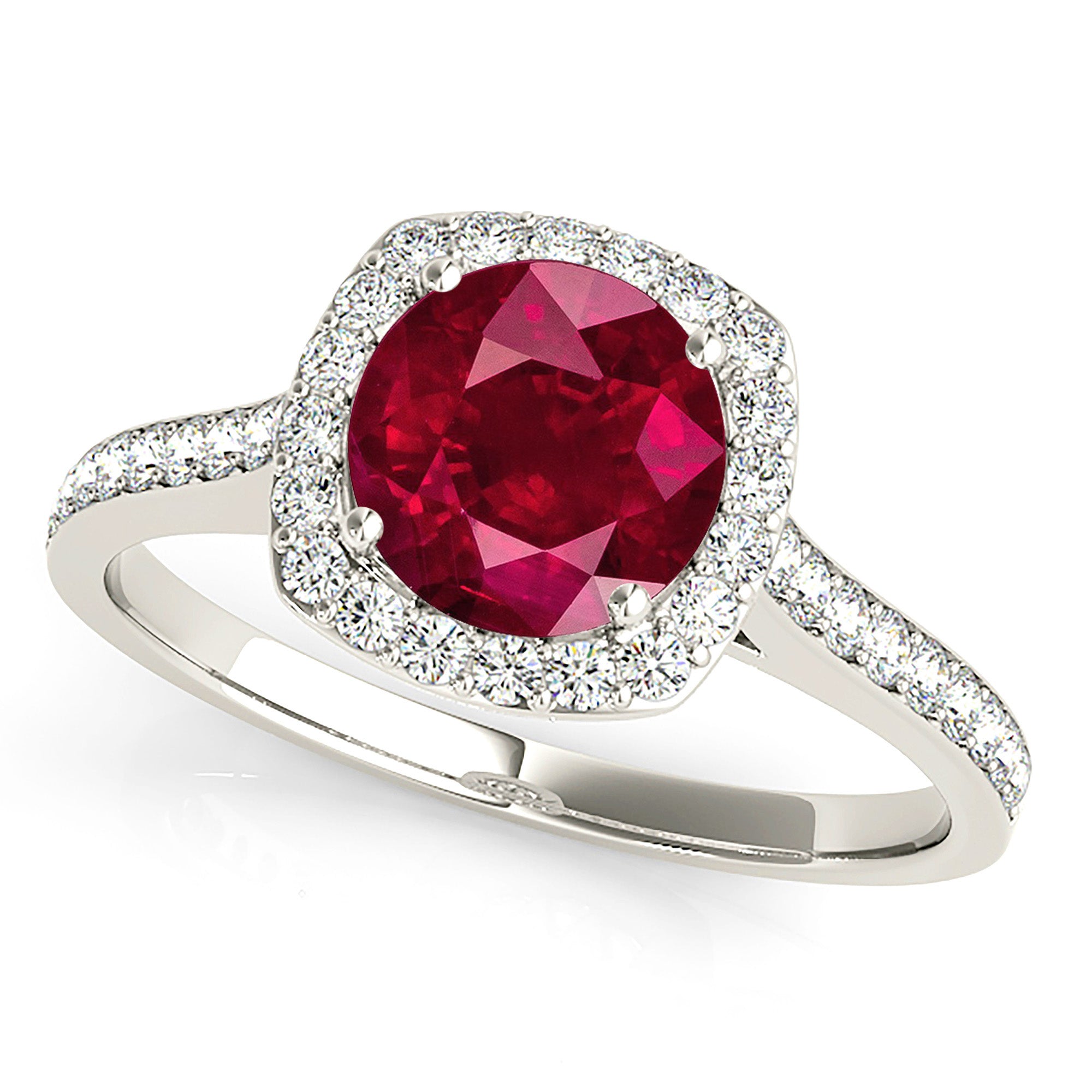 1.45 Carat Genuine Ruby Ring with Cushion Halo & Diamond Band - Elegant Wedding, Engagement, Anniversary Jewelry Gift for Women