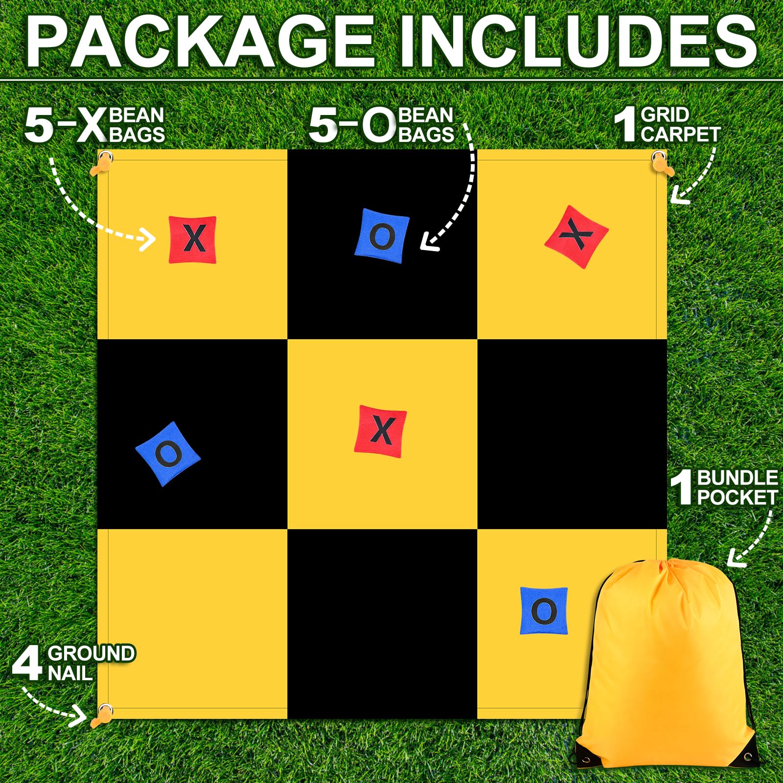 Giant 4ft x 4ft Outdoor Tic Tac Toe Game Set for Adults & Family - No Assembly Bean Bag Toss Backyard Lawn Game for Camping, Picnics, and Outdoor Parties