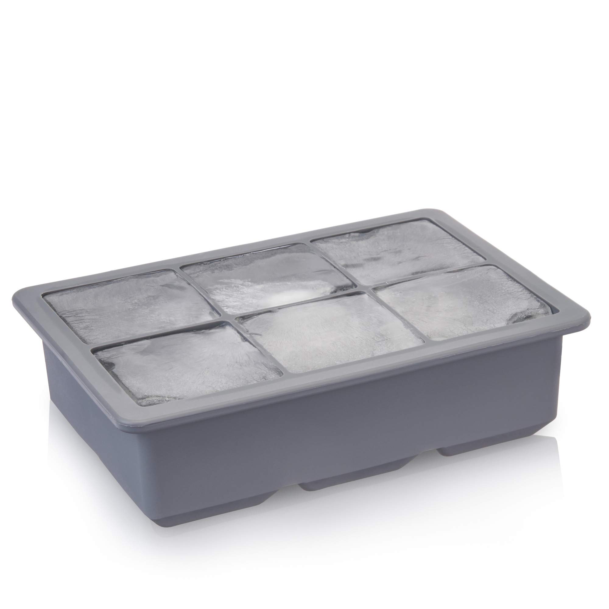 Premium Silicone Whiskey Ice Cube Mold Set - Large Square Ice Trays for Bourbon, Scotch & Cocktails - Perfect for Home Bars, Parties & Gift Giving (Grey)