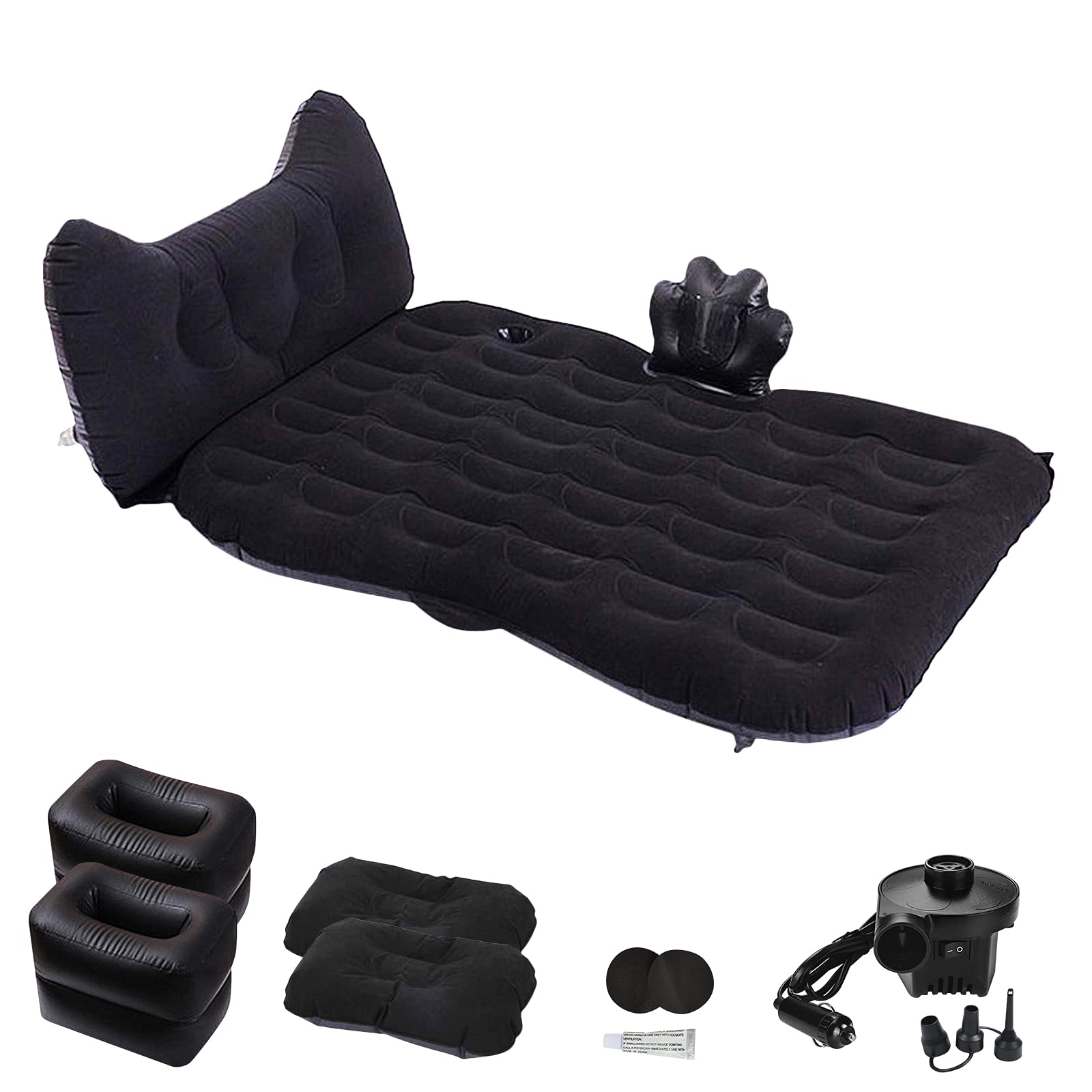 Inflatable Car Mattress for Back Seat - Portable Air Mattress Bed for Camping, Travel & Road Trips - Includes Built-in Air Pump & 2 Pillows - Fits SUV, Truck & Most Vehicles (Upgraded Black) - Perfect for Road Trips, Camping Adventures & Long Drives