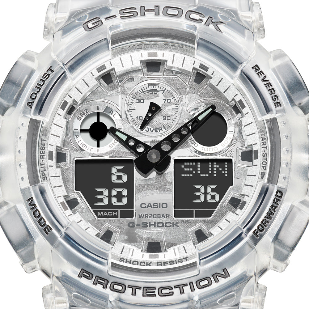 G Shock GA100SKC 1A Transparent Digital Analog Watch - Stylish Sport Watch for Men, Water Resistant & Shockproof - Perfect for Outdoor Activities, Running, and Workouts