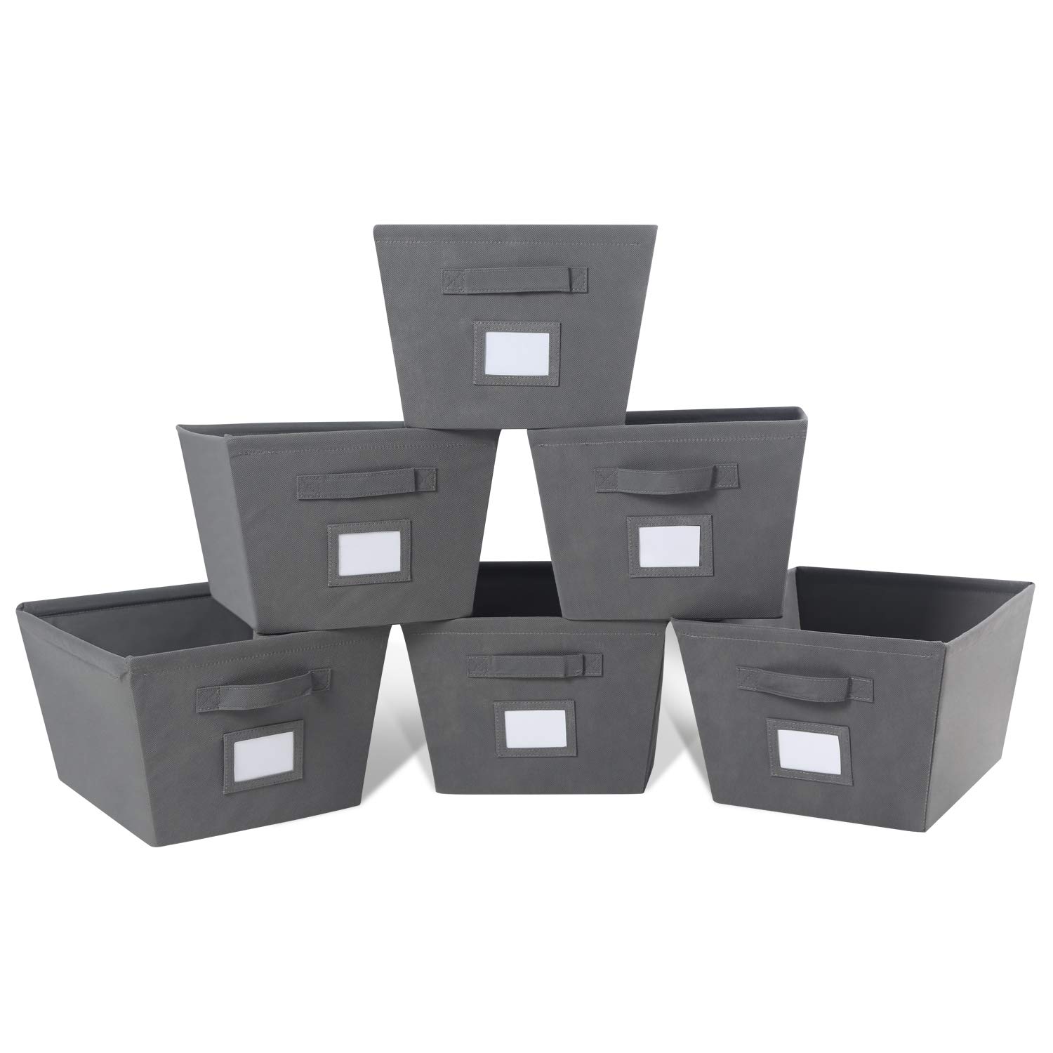 Foldable Fabric Storage Bins with Handles - 6-Pack Grey Organizers for Bedroom & Closet