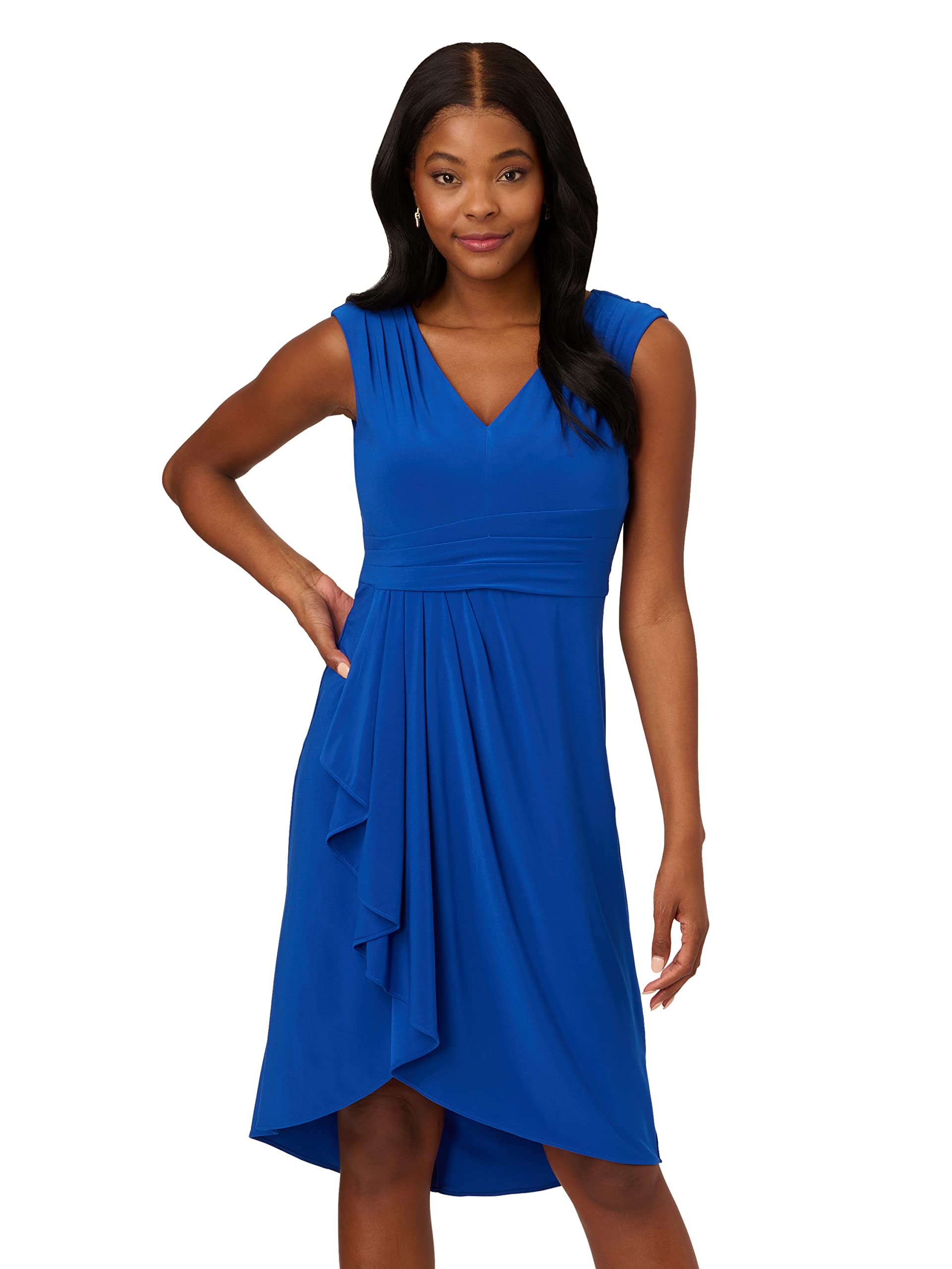 Adrianna Papell Women's Elegant Draped Jersey Asymmetric Cocktail Dress for Evening Parties, Weddings & Special Occasions