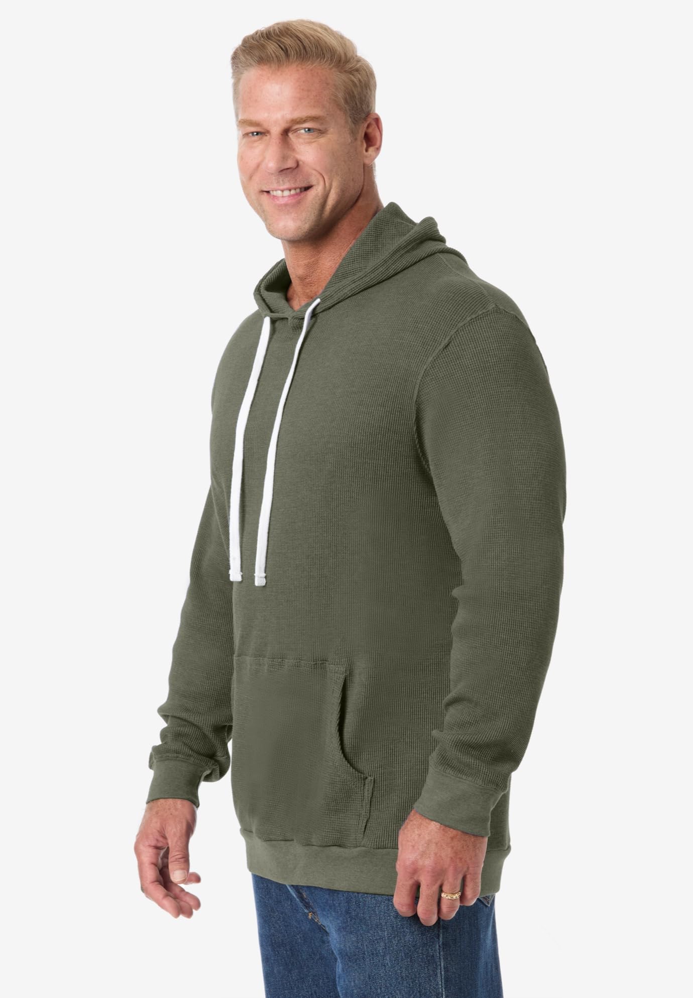 KingSize Men's Big & Tall Thermal Hoodie - Waffle-Knit Fleece Lined Winter Sweatshirt for Cold Weather Outdoor Activities