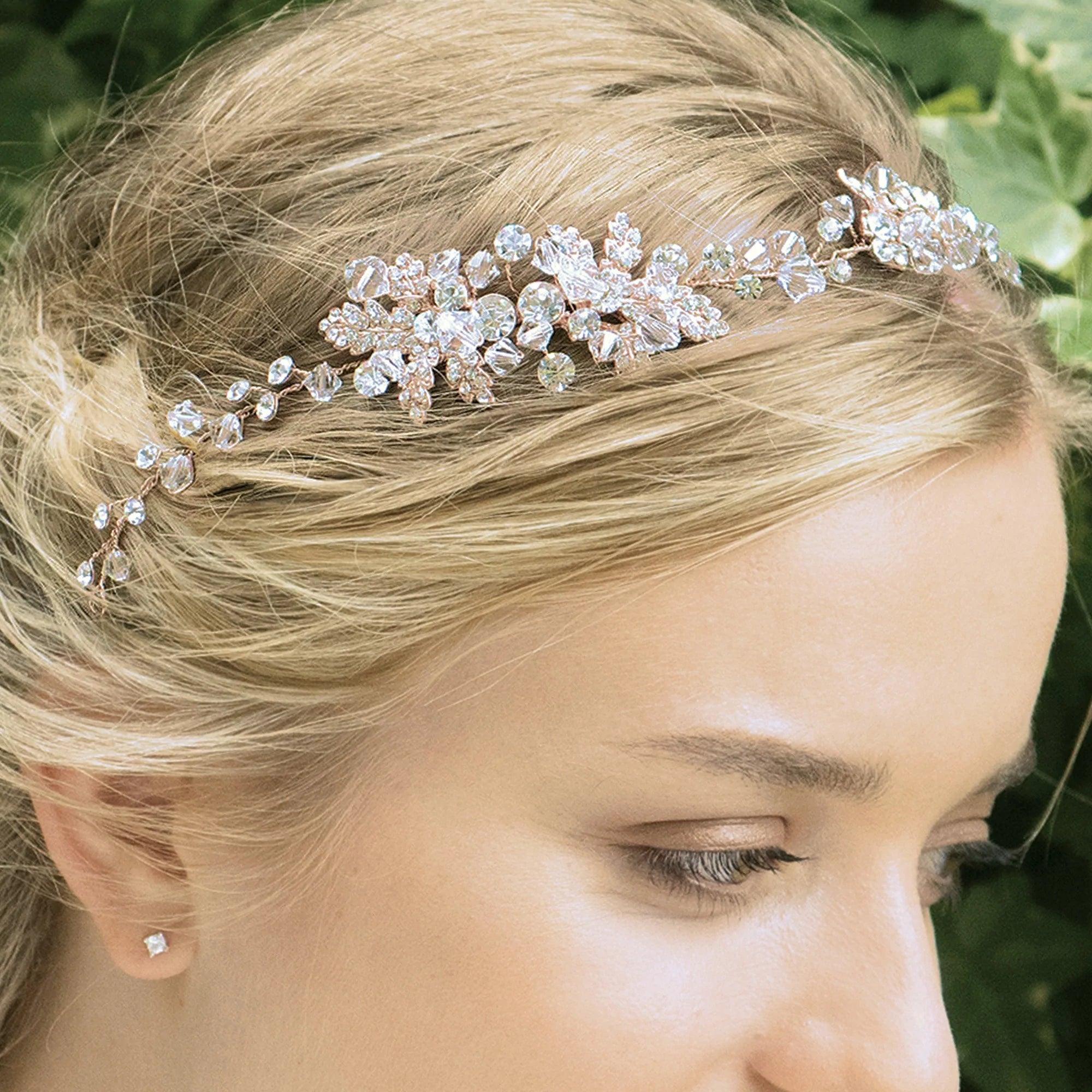 Elegant Rose Gold Bridal Hair Vine with Sparkling Crystals - Perfect for Weddings & Special Occasions | Ivory & Co by FIRENSA