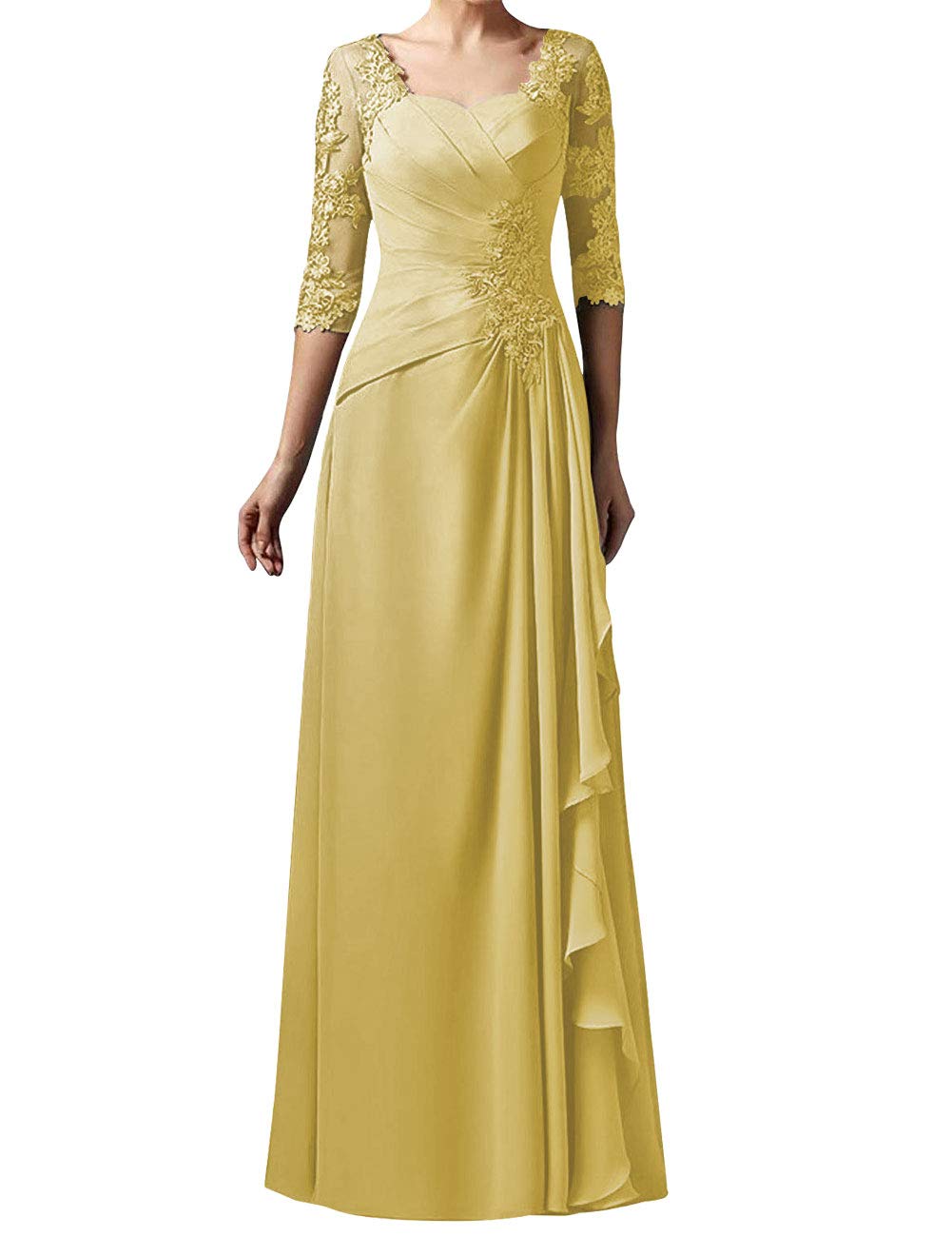 Elegant Long Sleeve Lace Chiffon Mother of The Bride Dress - Formal Evening Gown for Wedding Guest, Special Occasions & Church Events