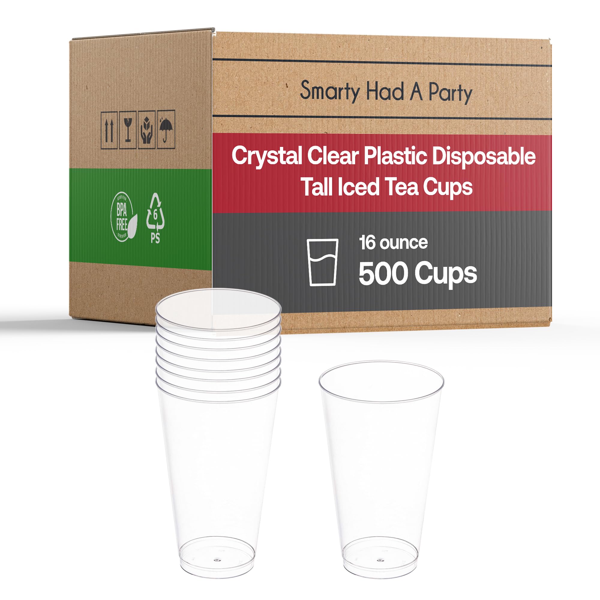 500 Clear 16 oz Disposable Plastic Cups - Bulk Hard Plastic Tumblers for Parties, Weddings & Birthdays - Durable Cocktail Drinking Glasses for Home, Office & Outdoor Events