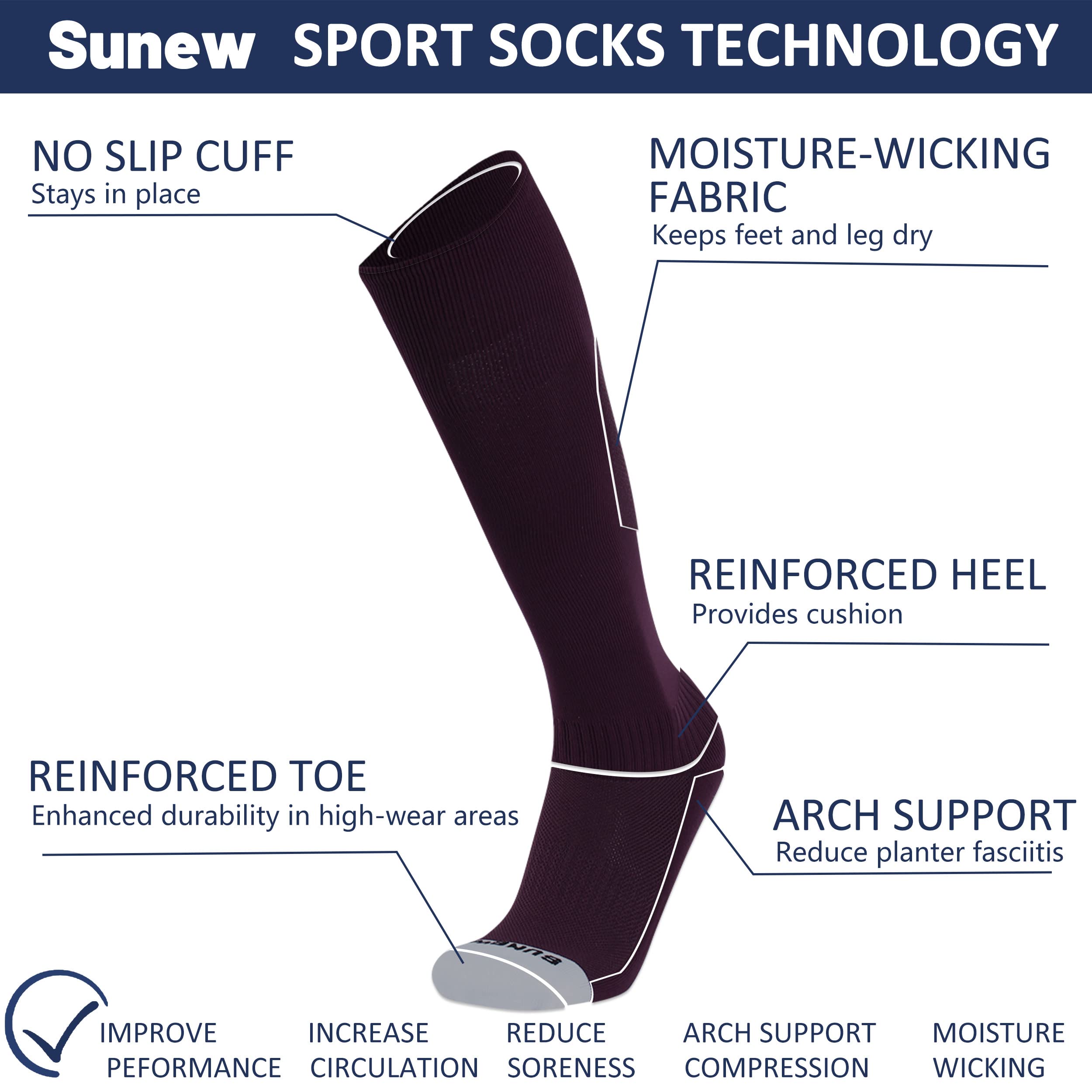 **Sunew 2/3 Pack Athletic Sports Socks for Soccer, Baseball, Softball, Football & Volleyball – Youth & Adult Sizes (4 Sizes) – Perfect for Training, Games & Team Sports**