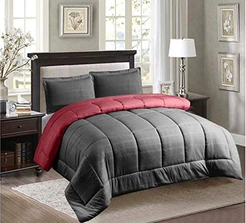 Premium 3-Piece Down Alternative Bed in a Bag Set - Embossed Comforter with Shams - Twin/Full/Queen/King Sizes (Black/Burgundy, Full) - Perfect for Guest Rooms, Dormitories & Cozy Bedroom Upgrades