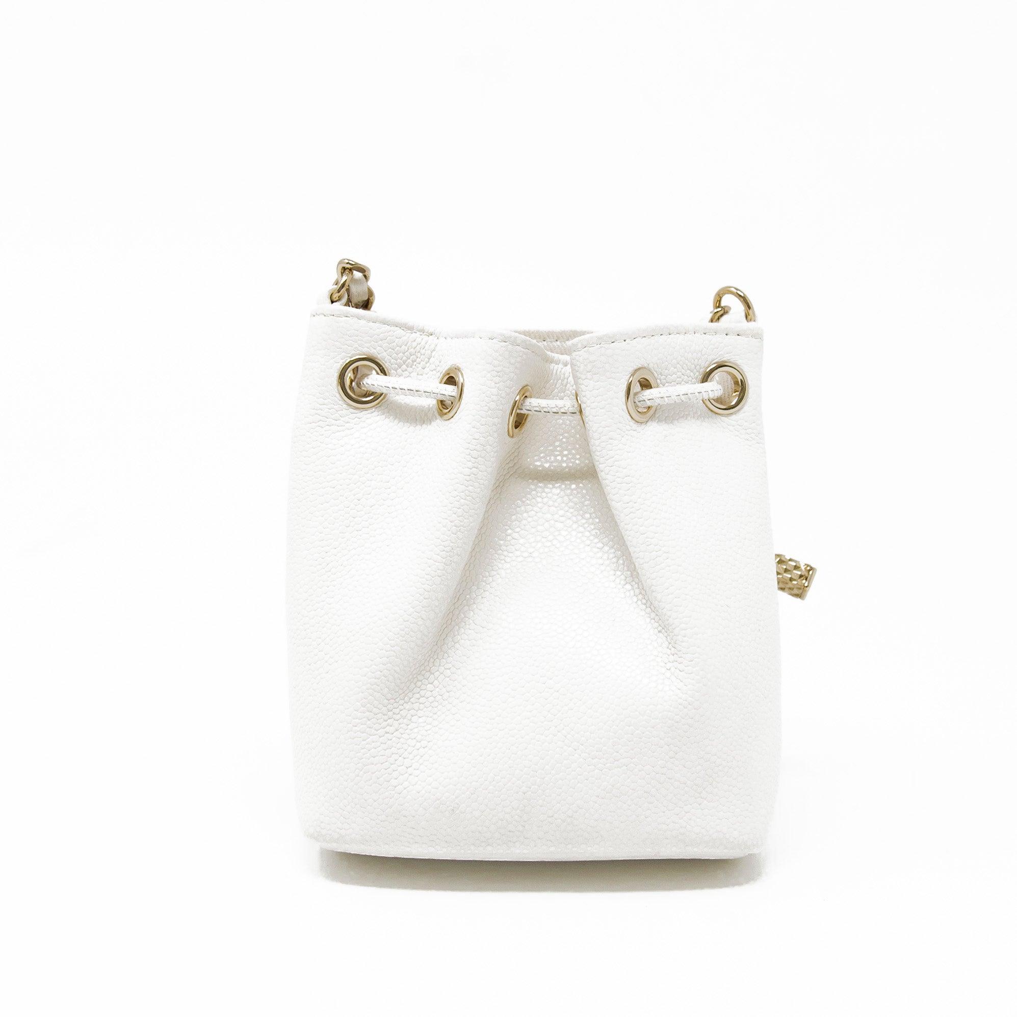 Chanel White Mini Pocket Bucket Bag - Luxury Crossbody Handbag for Women | Perfect for Date Night, Shopping & Travel