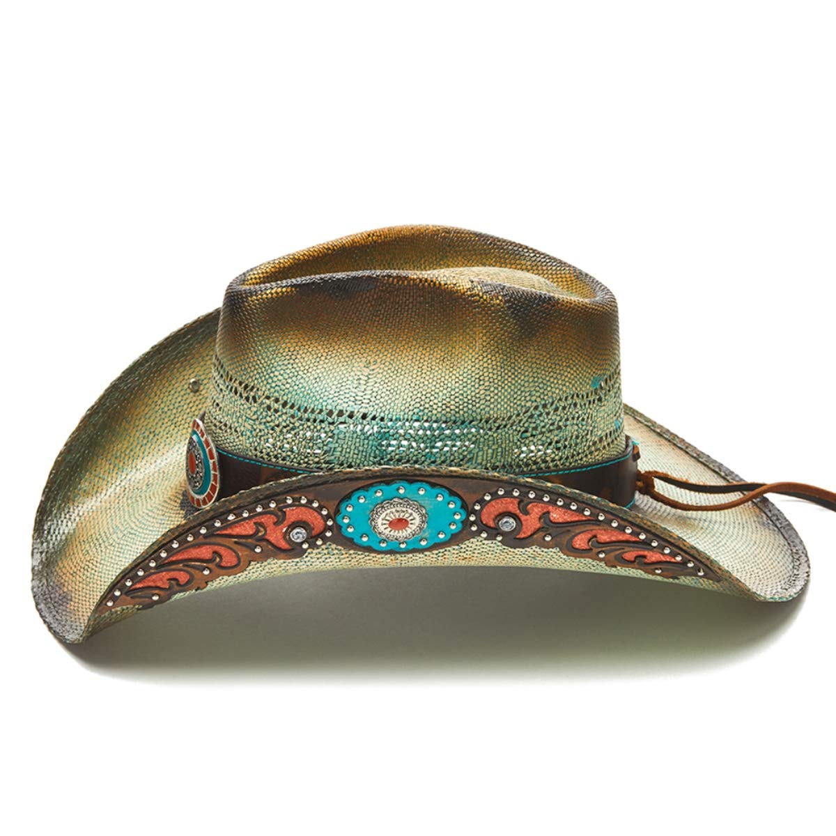 Vintage Western Cowgirl Hat for Women - Orange Studded Design - Perfect for Rodeo, Country Music Festivals & Western Fashion Outfits