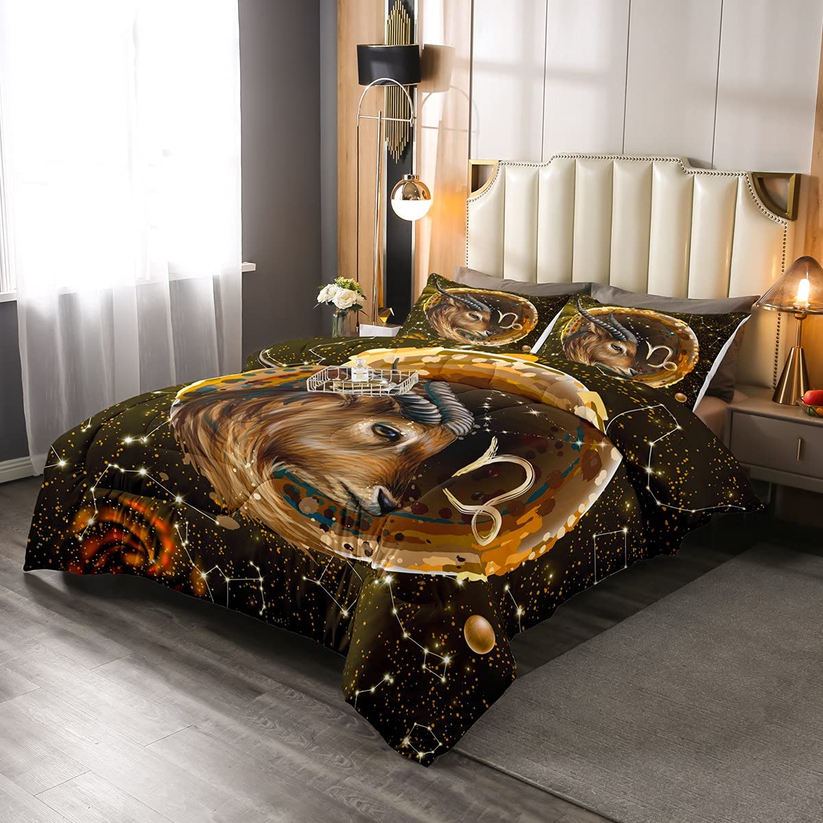 Capricorn Zodiac Bedding Set - Tie Dye Galaxy Starry Sky Space Watercolor Comforter with Pillowcase for Kids & Teens | Twin Size Boys Girls Room Decor | Perfect for Birthday Gifts & Celestial Theme Bedrooms