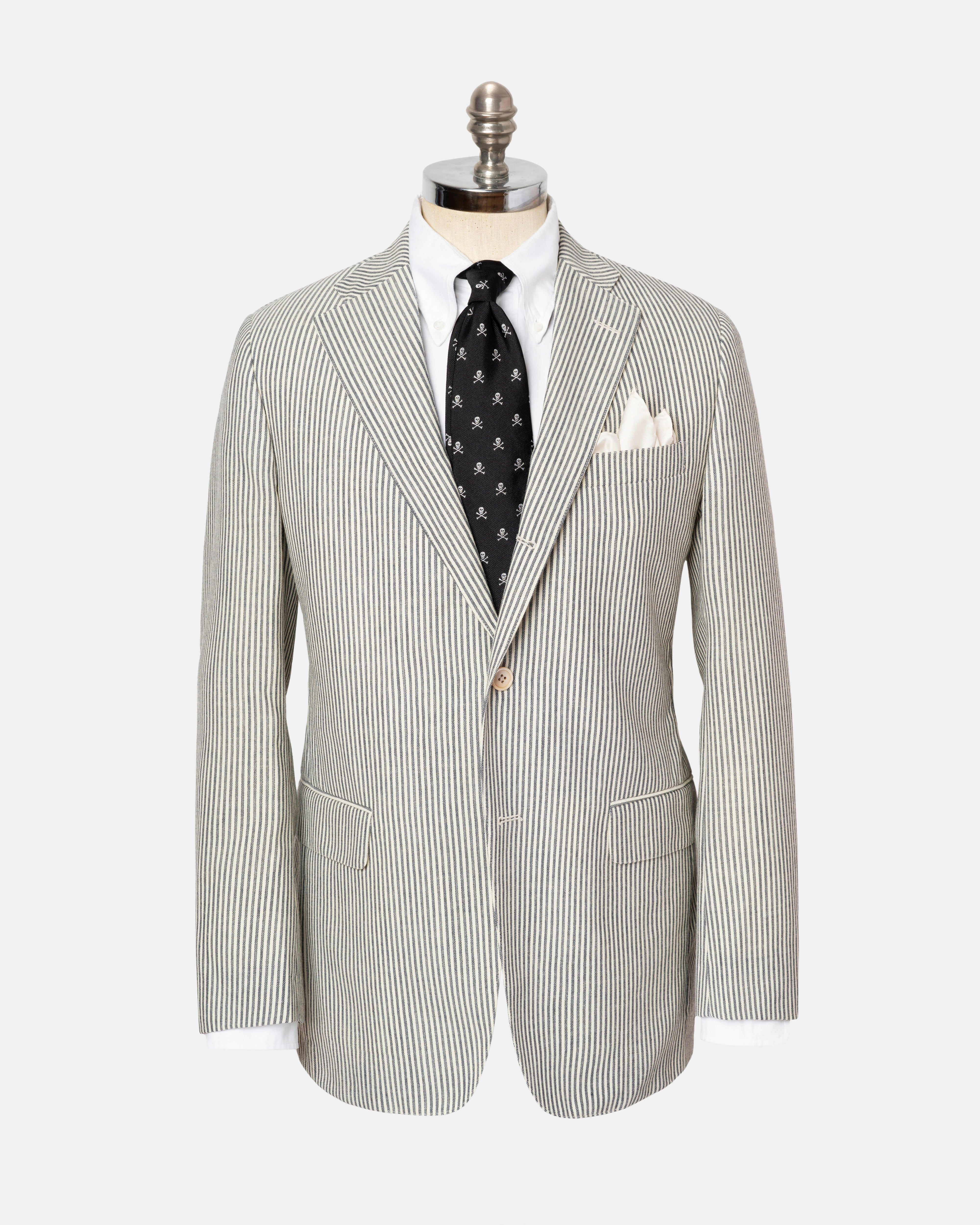 Stylish Cream & Grey Oxford Stripe Fox Air Sport Coat for Men | Lightweight Breathable Blazer | Perfect for Business Casual, Office Wear & Outdoor Events