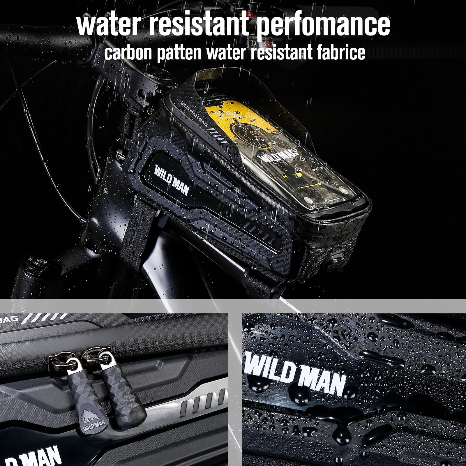 WILD MAN Waterproof Bike Phone Bag - Top Tube Bicycle Frame Pouch for iPhone & Smartphones up to 6.5