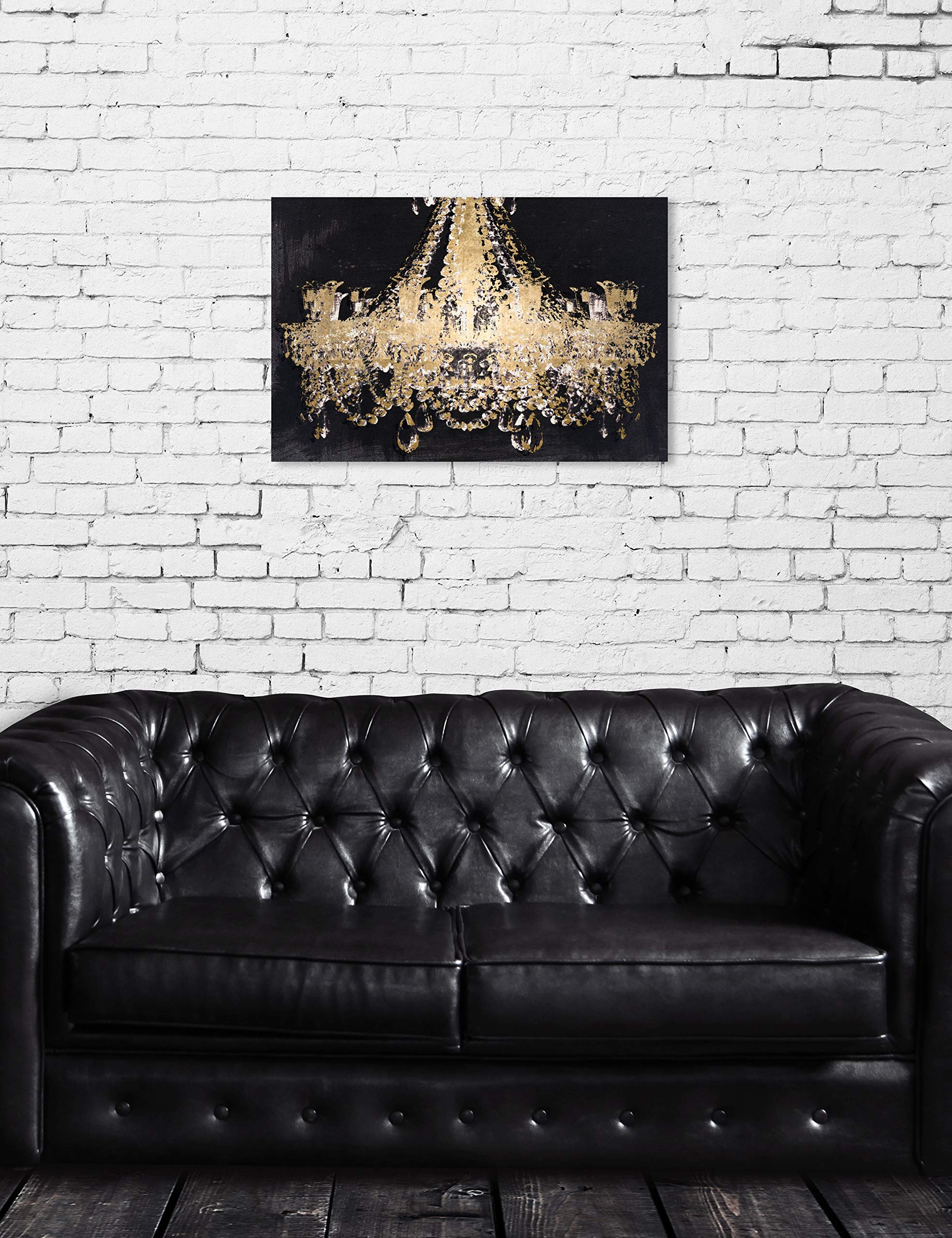 Oliver Gal Artist Co. 'Chandelier Gold' Fashion Glam Wall Art Canvas Print - 15x10 Inch Black Frame Home Decor for Living Room, Bedroom & Office