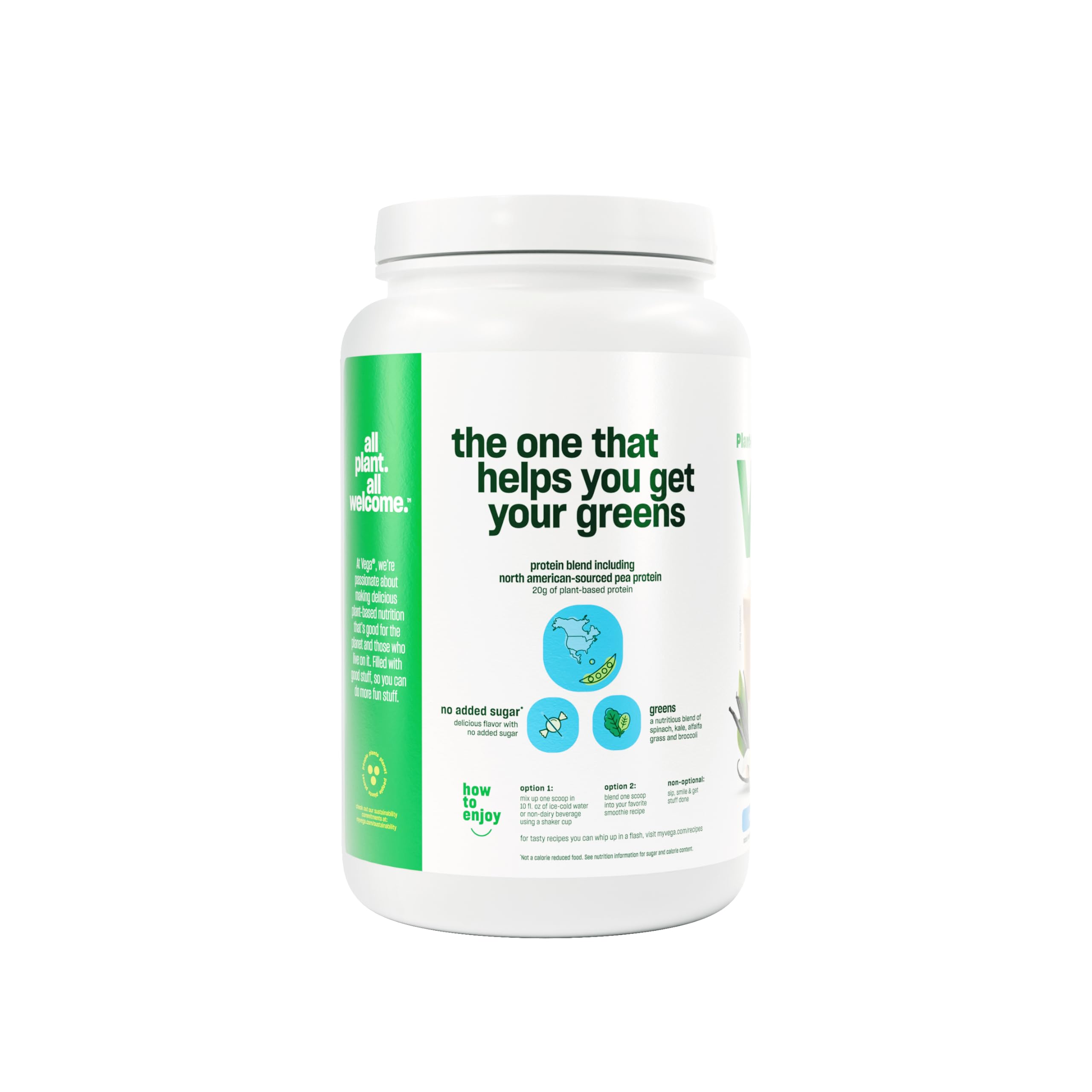 Vega Protein and Greens Protein Powder, Vanilla - 20g Plant-Based Vegan Protein with Superfood Vegetables | Non-GMO, Gluten-Free Pea Protein for Men & Women | 1.9lb (30 Servings) | Perfect for Post-Workout Recovery, Meal Replacement & Healthy Smoothies