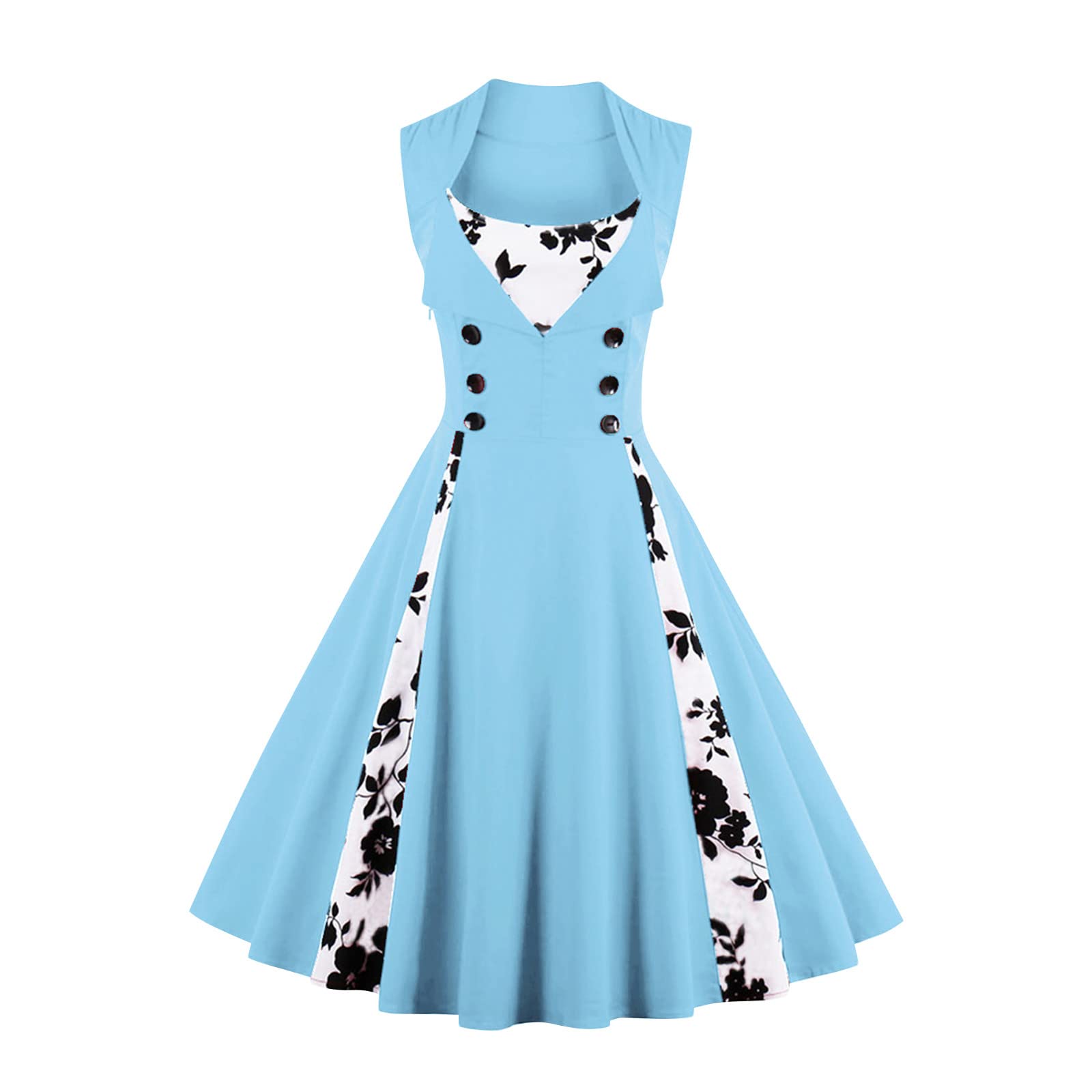 Usuma Women's Retro Print Midi Dress - Sleeveless V-Neck Party Prom Formal Maternity Dress for Photoshoot, Wedding & Special Occasions