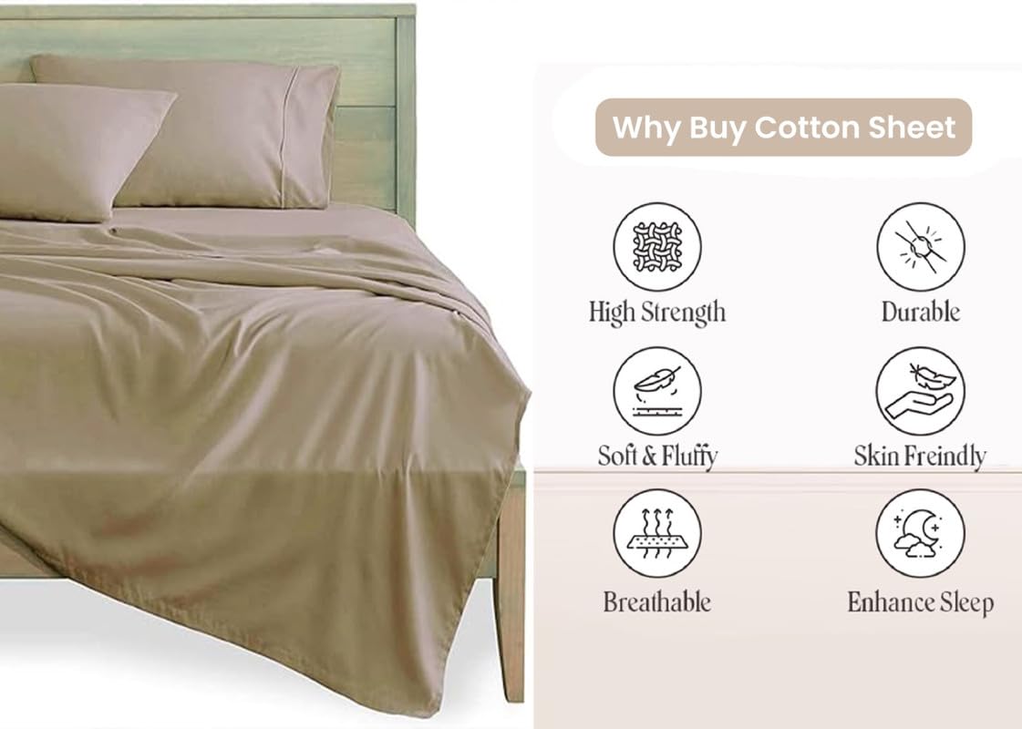 600 Thread Count Percale Cotton Sheet Set for Queen Size Bed - Breathable & Crisp, Deep Pocket Fits Mattress Up to 16