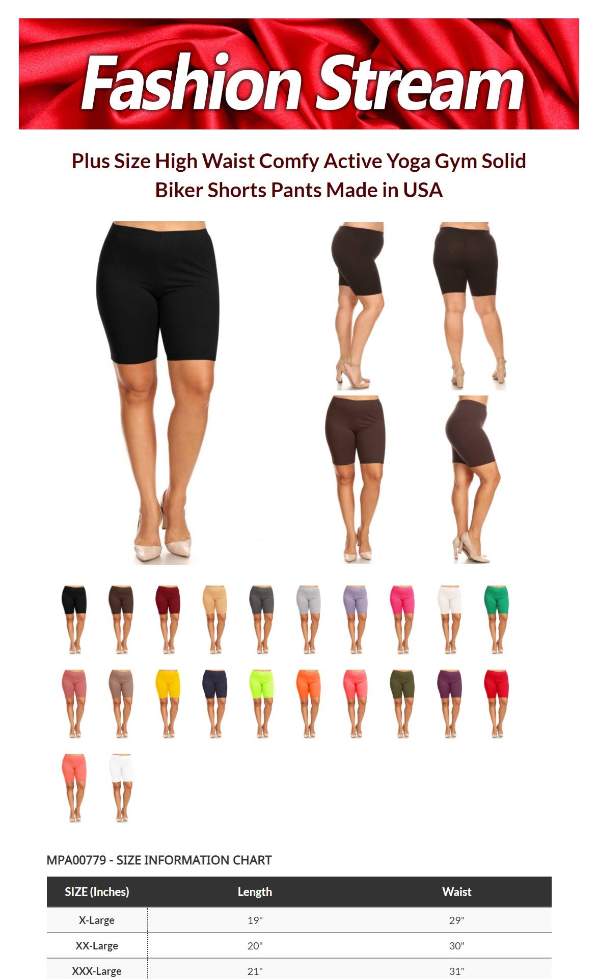 Plus Size High Waist Yoga Shorts for Women - Comfortable Workout Biker Pants - Made in USA - Perfect for Gym, Running & Home Exercises