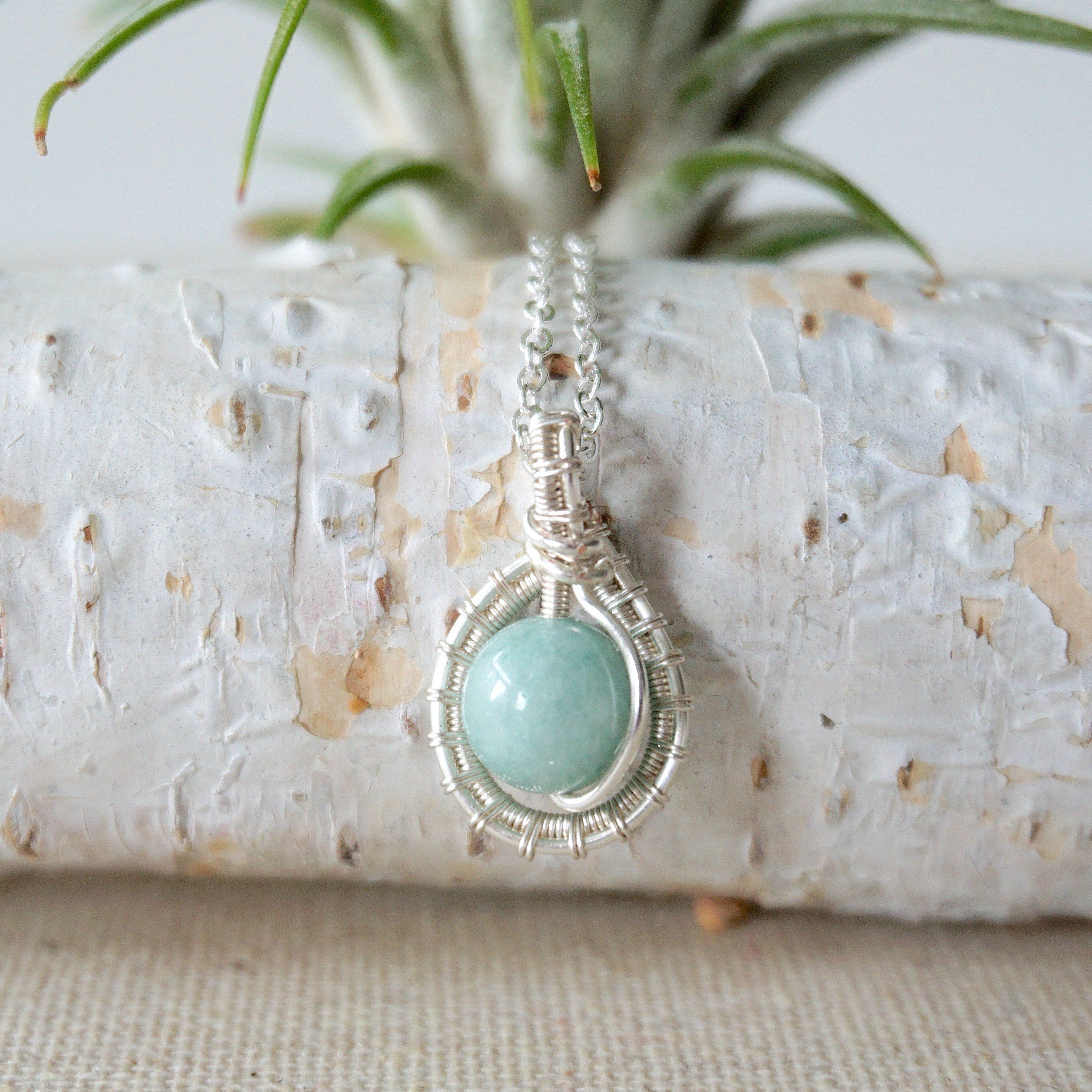 Aquamarine Beaded Necklace - Sterling Silver Wrapped Charm Pendant Jewelry for Women | Gift for Birthday, Anniversary & Special Occasions
