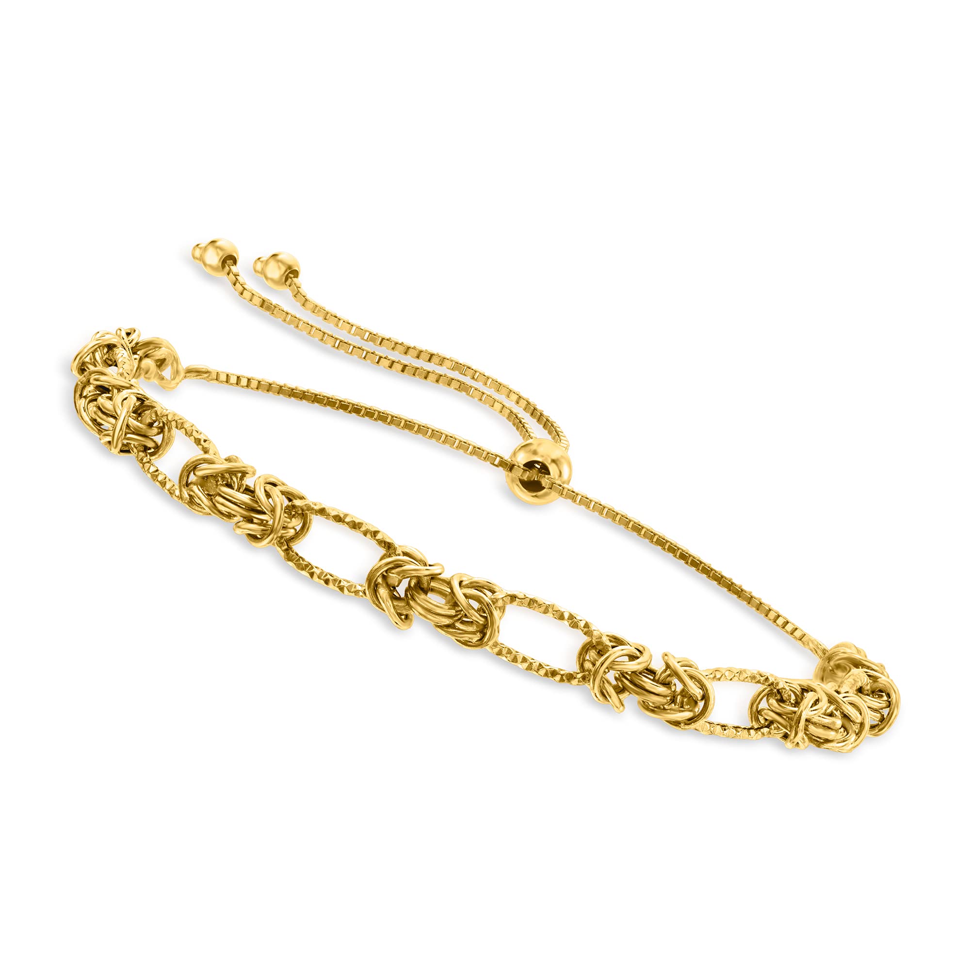 10kt Yellow Gold Modified Byzantine Bolo Bracelet for Women - Elegant Adjustable Chain Link Jewelry Gift for Her - Perfect for Weddings, Parties & Special Occasions