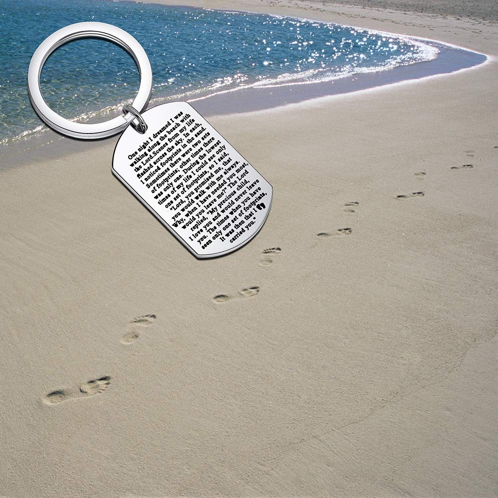 Footprints in The Sand Prayer Keychain - Inspirational Christian Gift with Poem Quote 'When You Saw Only One Set of Footprints It Was Then That I Carried You' - Perfect for Baptism, Confirmation, Graduation & Daily Encouragement