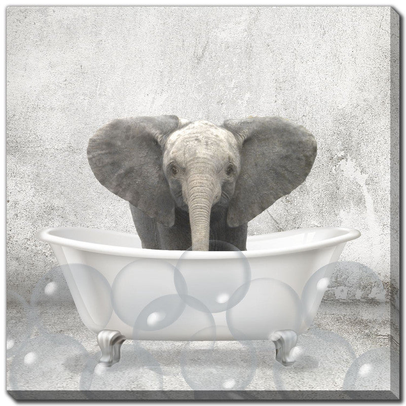 Bathtime Friends II Wall Art - Grey & White 18x18 Inches - Perfect for Bathroom, Nursery, and Kids' Room Decor
