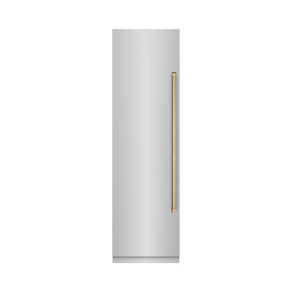 ZLINE Autograph Edition 24 Inch 12.4 Cu Ft Stainless Steel Column Freezer with Graphite Gray Interior & Champagne Bronze Accents - Perfect for Home Kitchen, Basement, or Garage Storage (RCFVZ 304 24 CB)