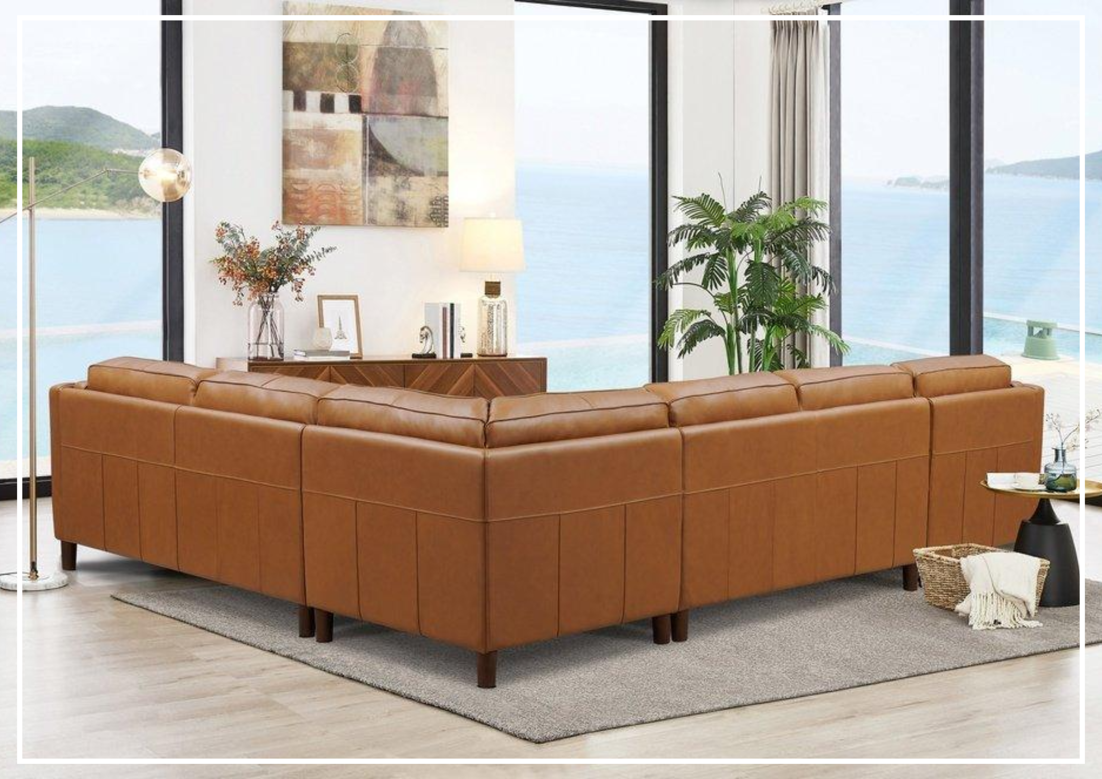 Hydeline Bella Brown Leather U-Shaped Sectional Sofa with Reversible Chaise - Modern L-Shaped Couch for Living Room, Family Room & Home Theater