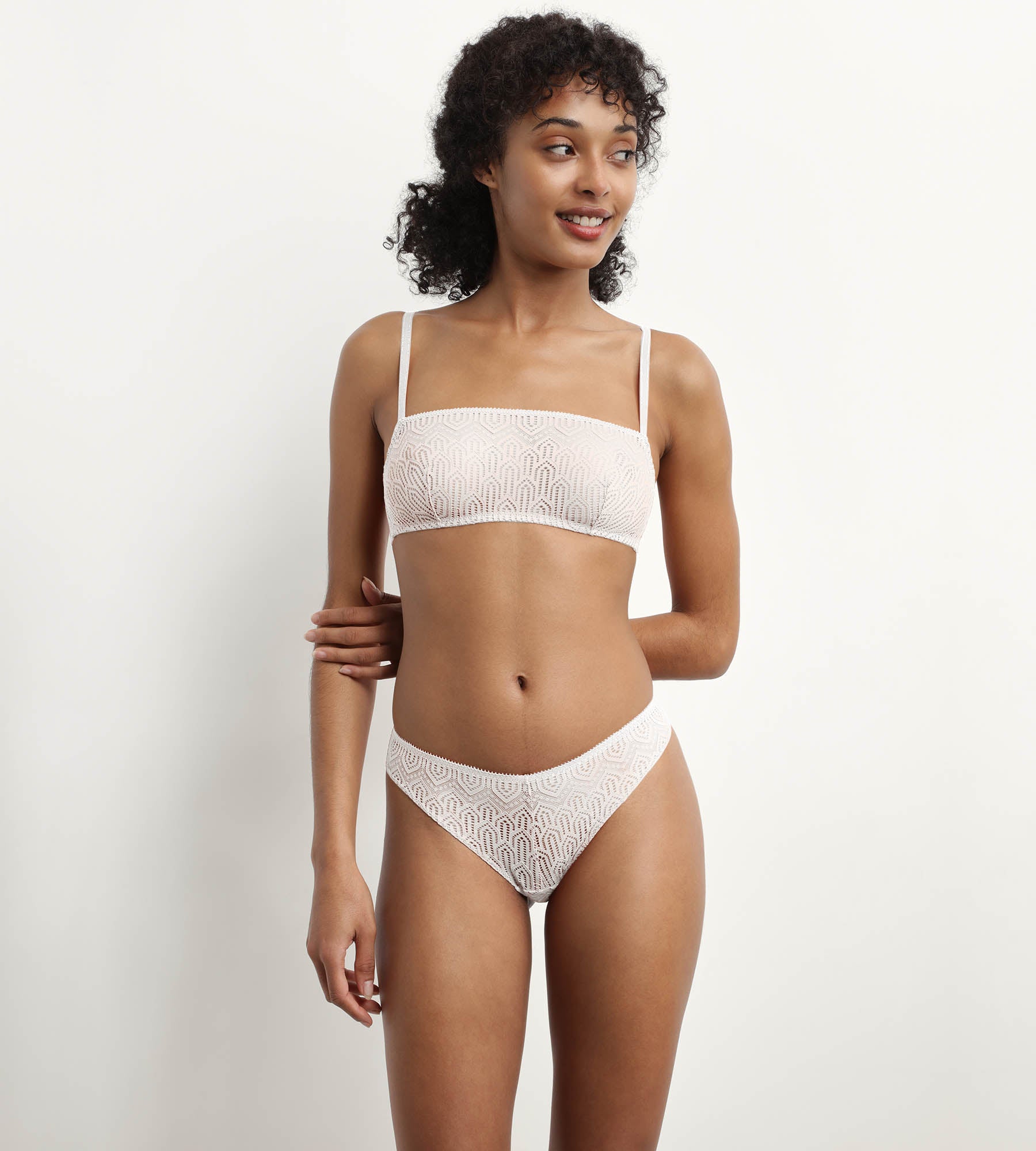 Graphic Lace Bralette Wireless Comfort Bra - Pearl White - Dim Collection | Perfect for Yoga, Lounge & Everyday Wear