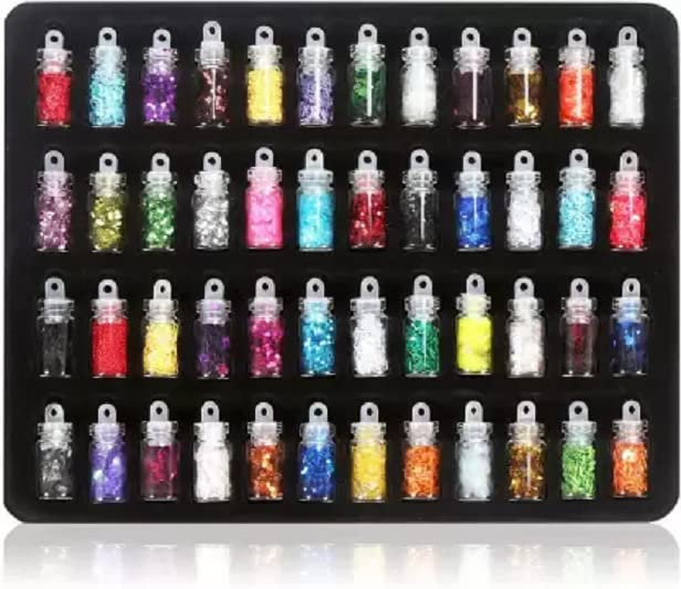 Elecsera 48-Piece Multicolor Glitter Nail Stickers Set - Self-Adhesive Nail Art Decorations for Manicure, Pedicure, and DIY Nail Designs - Perfect for Parties, Weddings, and Special Occasions